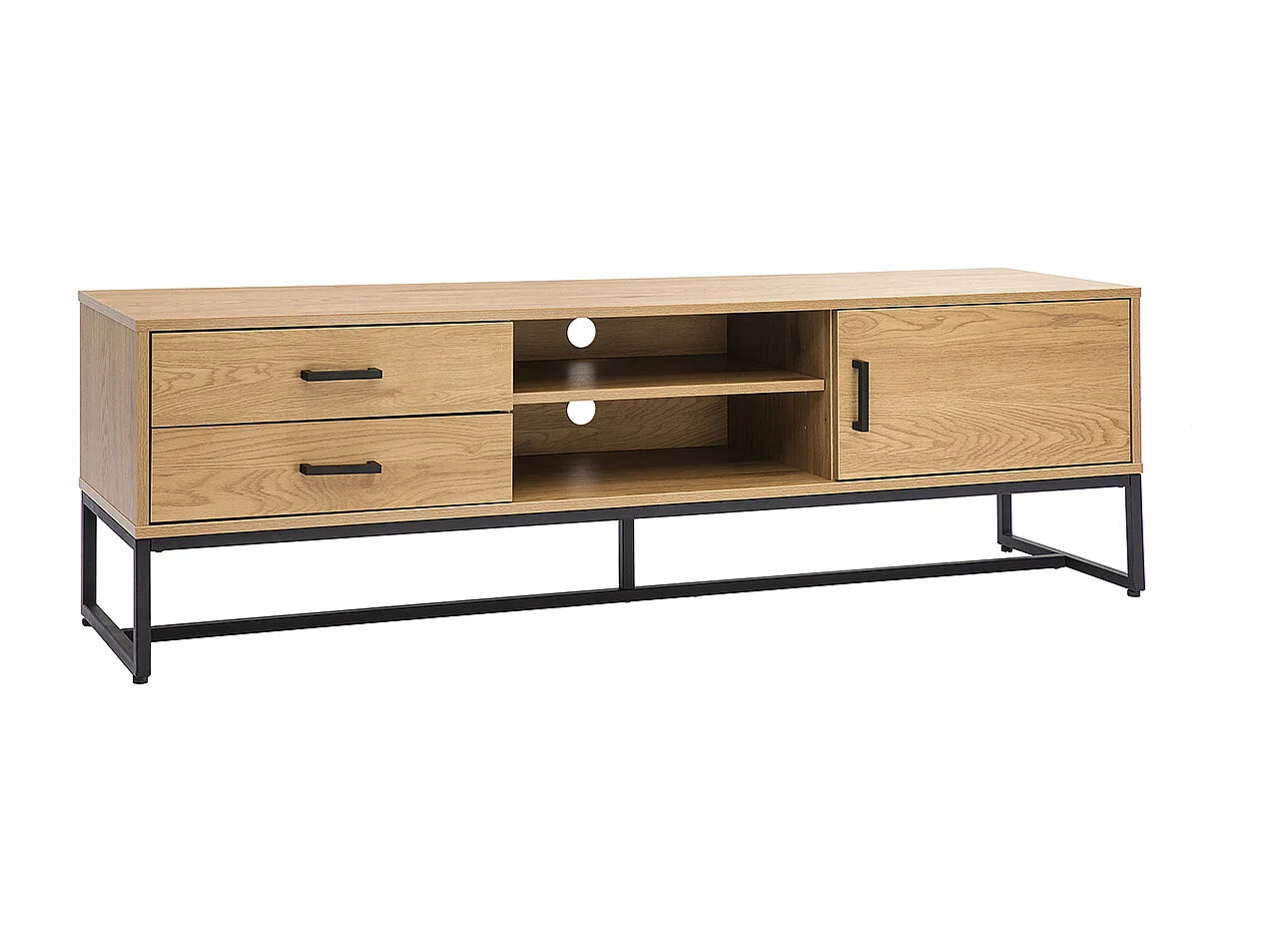 Mueble TV con acabado de roble claro y metal negro 160 cm LOVATO
