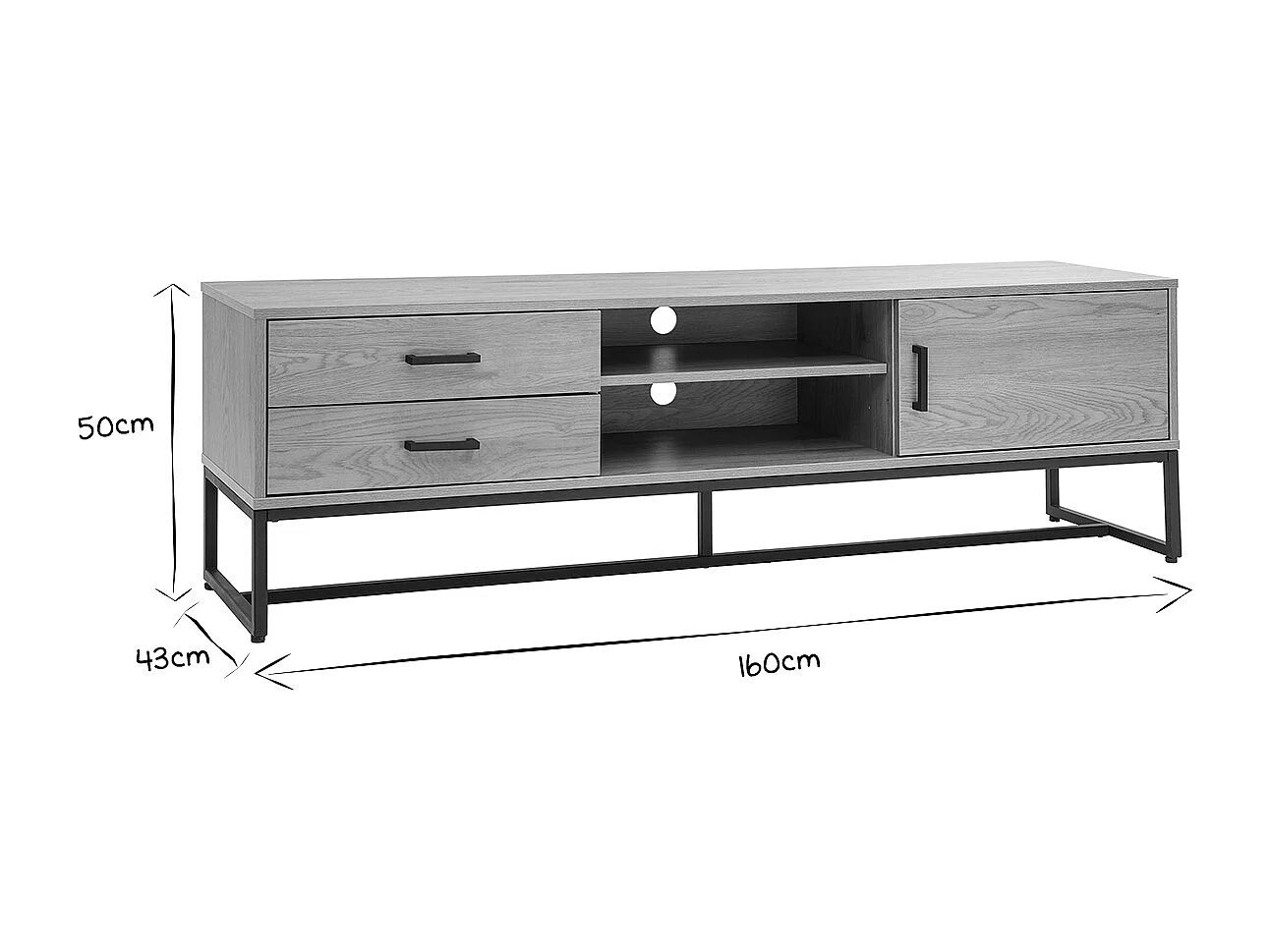 Mueble TV con acabado de roble claro y metal negro 160 cm LOVATO