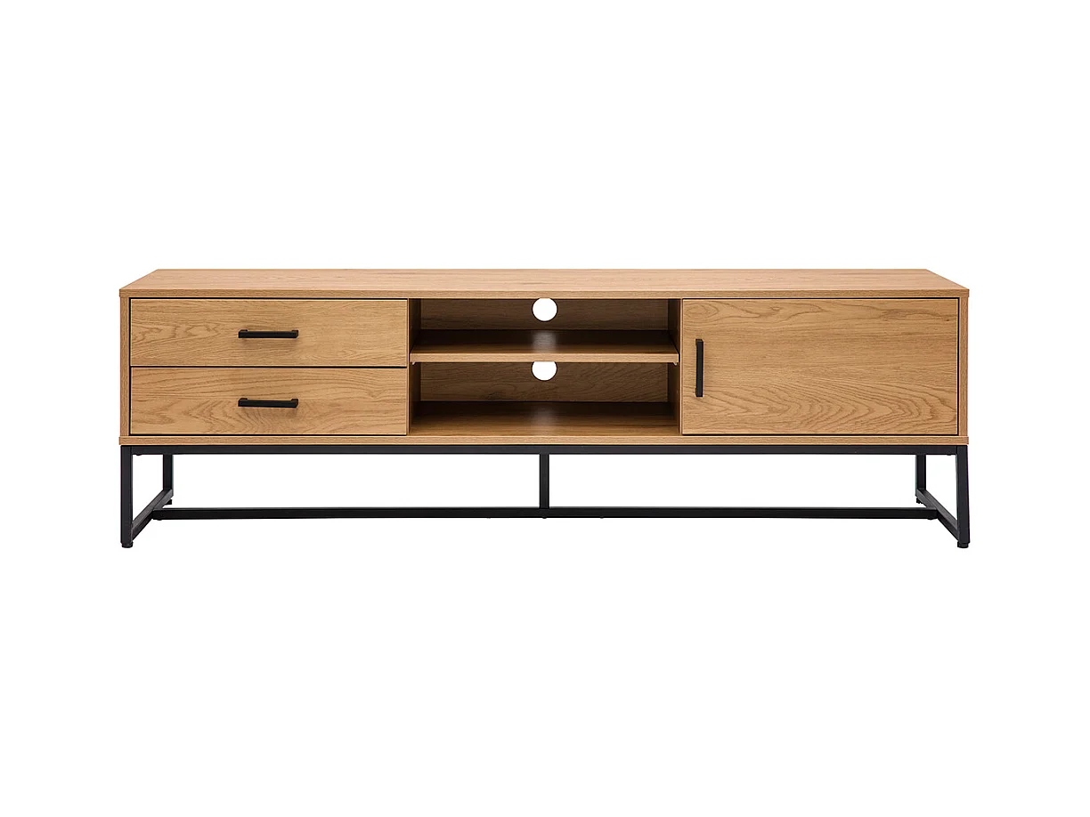 Meuble TV finition bois clair chêne et métal noir L160 cm LOVATO