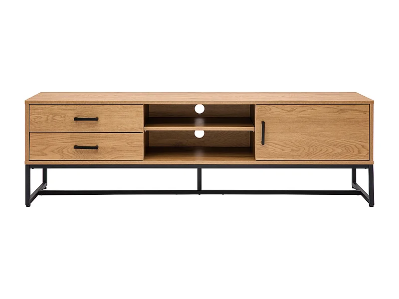 Meuble TV finition bois clair chêne et métal noir L160 cm LOVATO