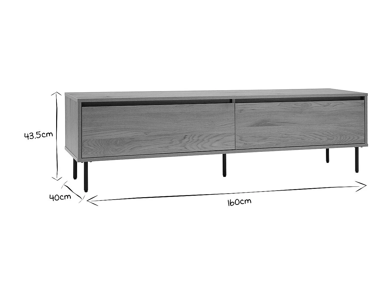 Mueble TV con acabado de roble claro y 2 cajones 160 cm ARAGON
