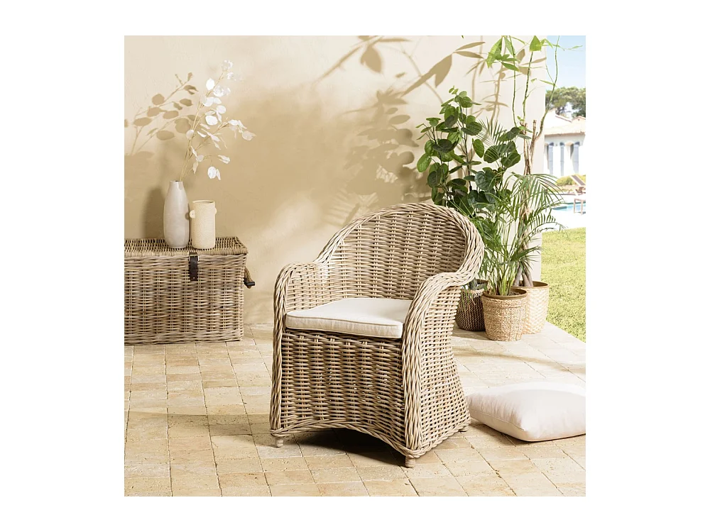 KALLY - Fauteuil en kubu avec coussin d'assise blanc