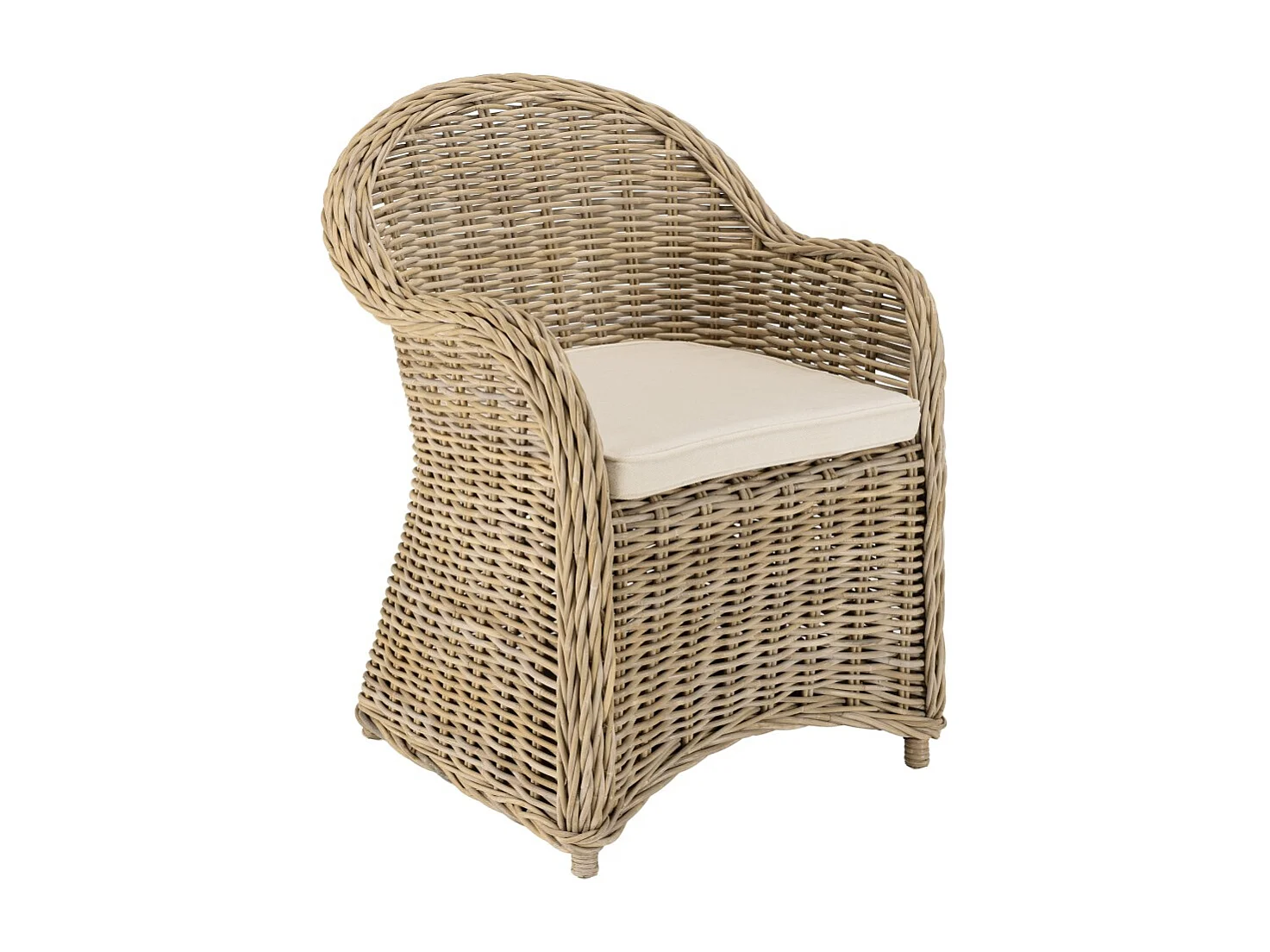 KALLY - Fauteuil en rotin avec coussin d'assise blanc