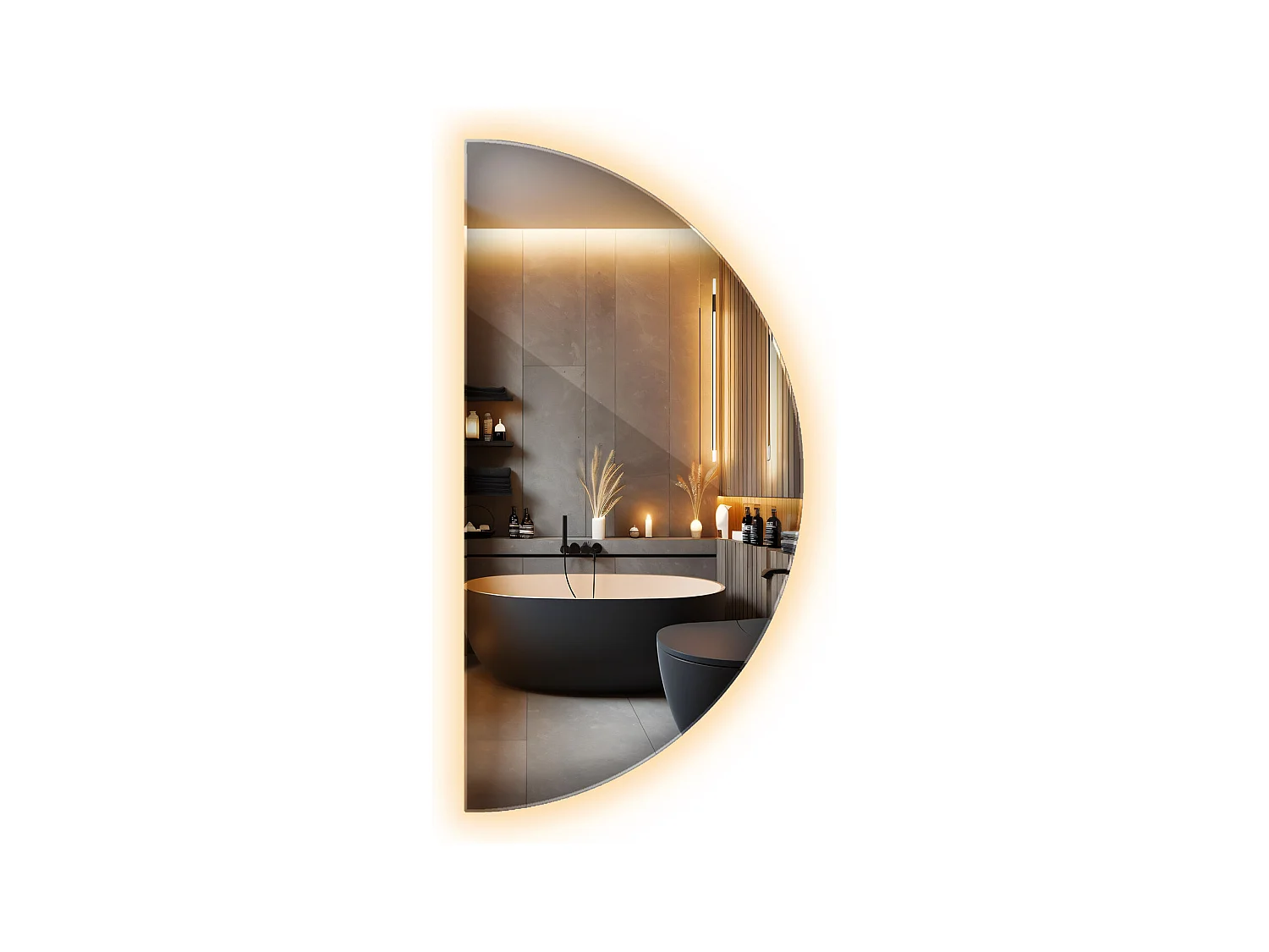 Magnifique grand miroir de chambre semi-circulaire à LED 50 cm x 100 cm Lumière chaude