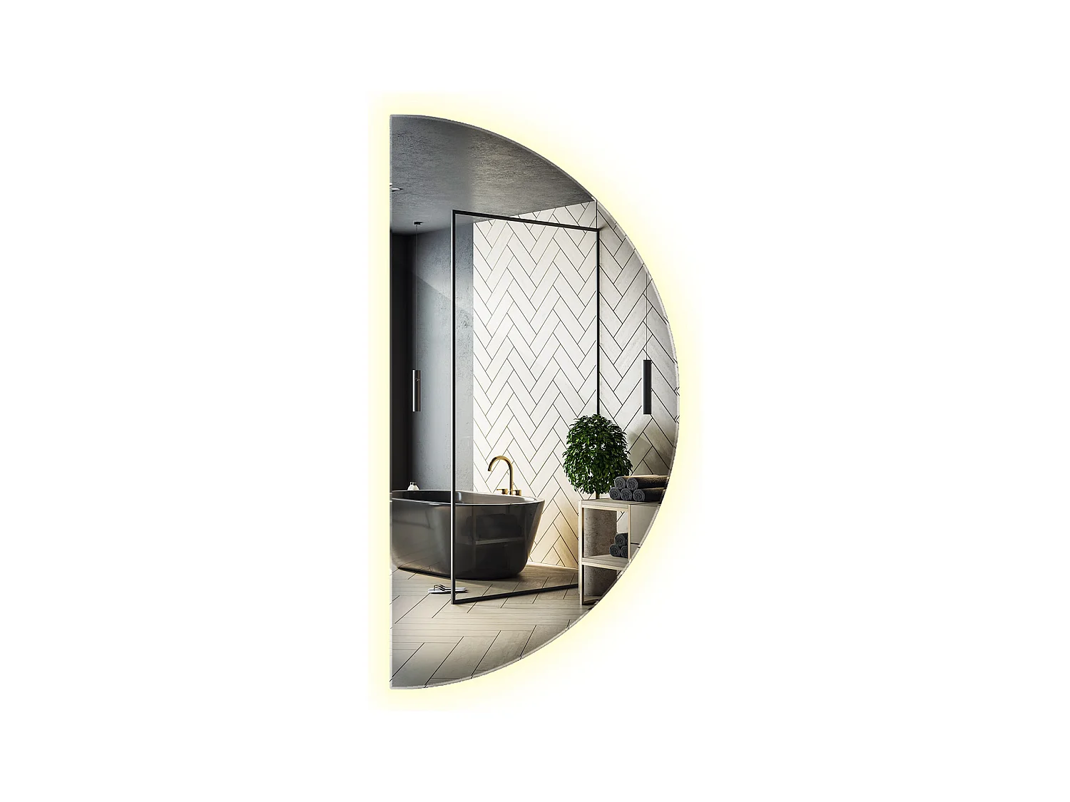Magnifique grand miroir de chambre semi-circulaire à LED 50 cm x 100 cm Lumière neutre