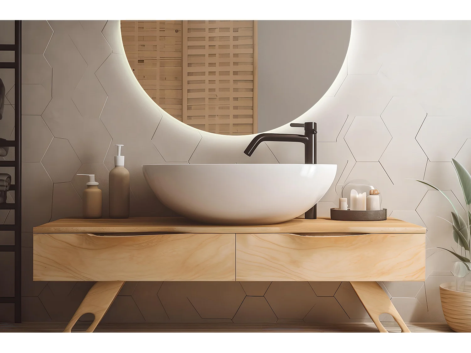 Miroir LED semi-circulaire de qualité supérieure à suspendre pour salon 30 cm x 60 cm Lumière chaude