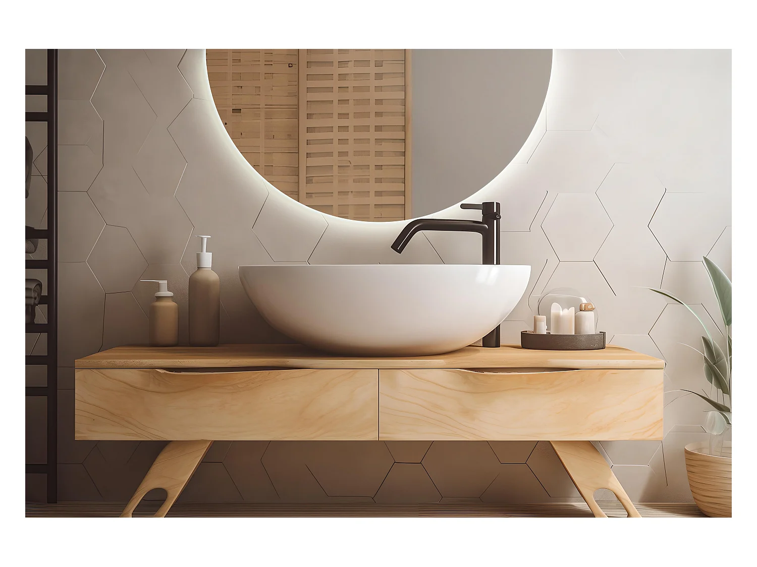 Miroir LED semi-circulaire moderne pour loft mural 45 cm x 90 cm Lumière froide