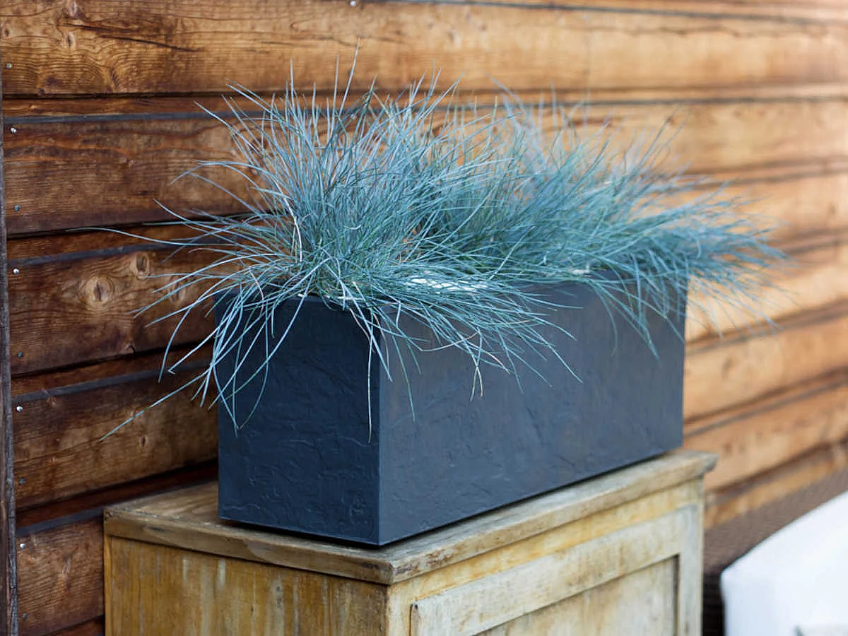 Jardinera rectangular Volcania Up efecto piedra antracita - 59 x 19,5 x 22,8 cm