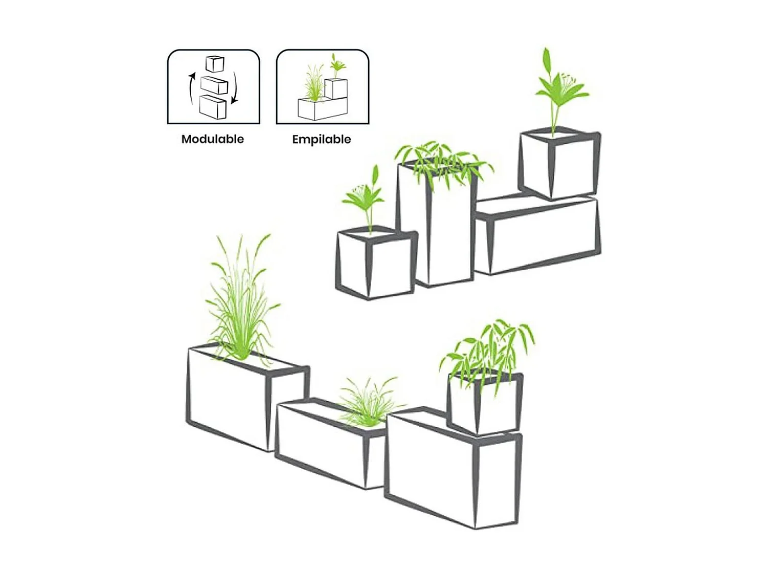 Balconnière rectangulaire Volcania Up effet pierre 25 L Anthracite - Eda
