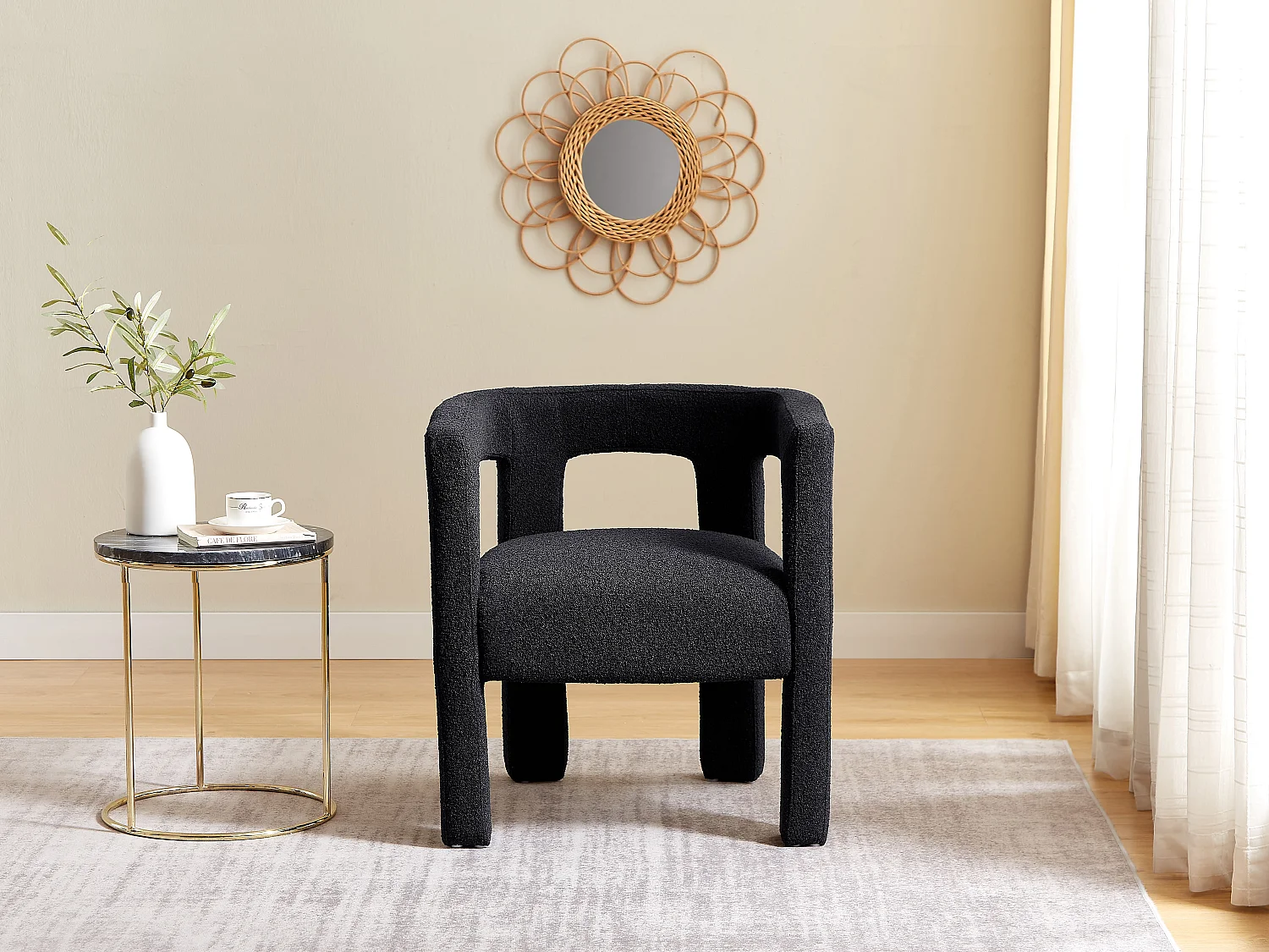 Chaise avec accoudoirs en tissu bouclette et métal - Noir - SOFANA de Pascal MORABITO