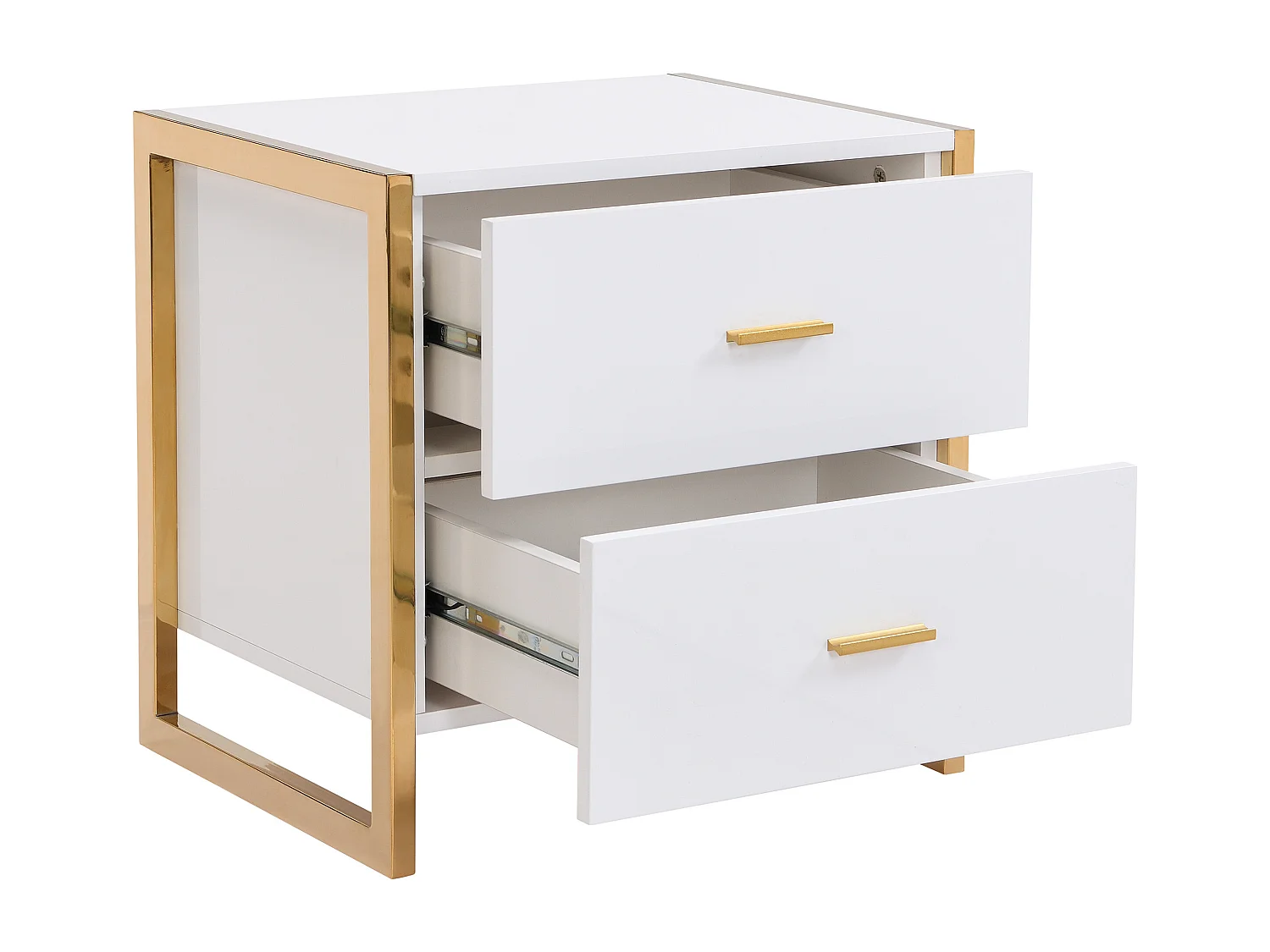 Nachttische mit 2 Schubladen 2er-Set - MDF - Weiß lackiert & Goldfarben - OMBRELIA von Pascal Morabito