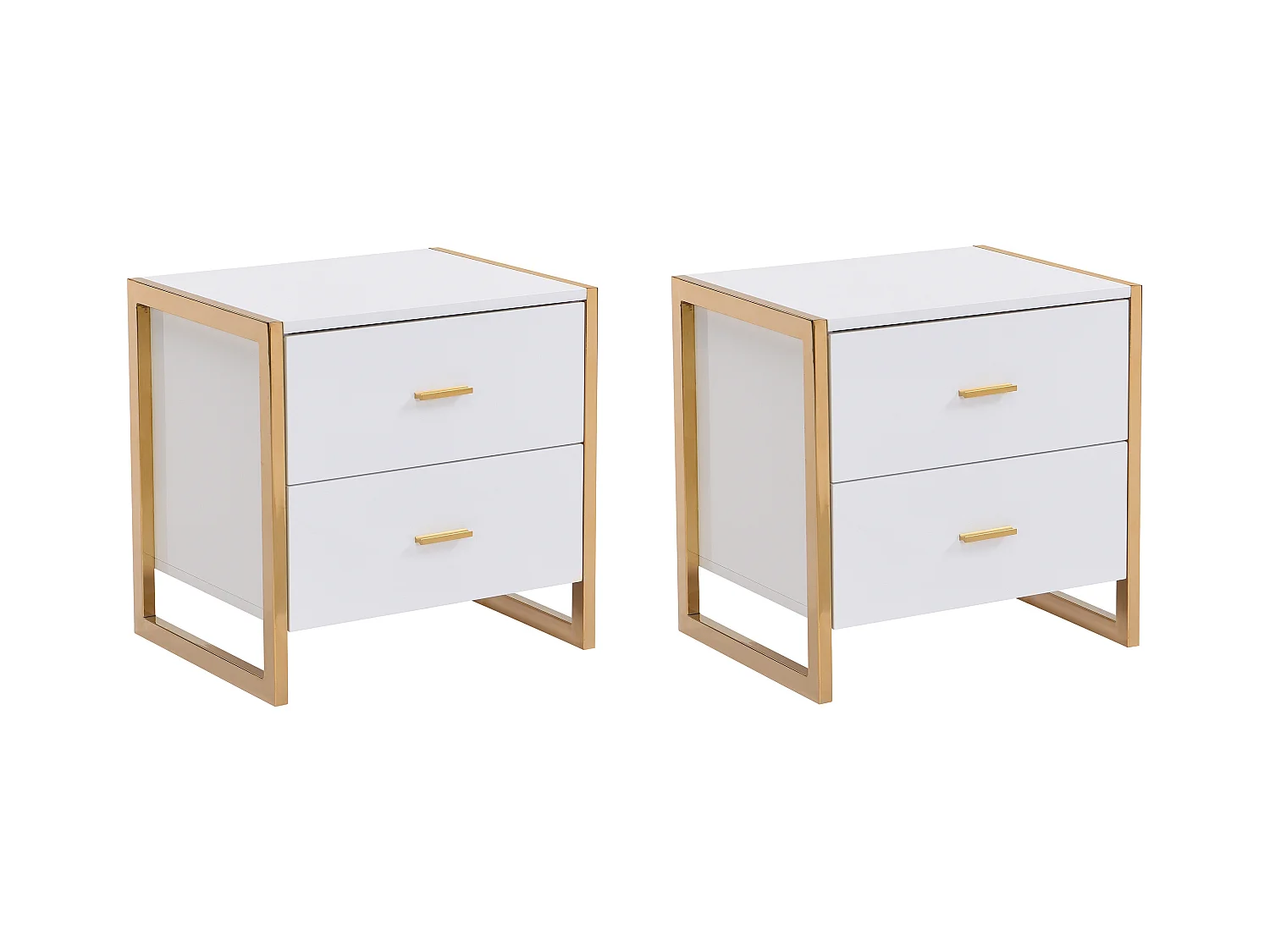 Conjunto de 2 mesitas de noche con 2 cajones - MDF - blanco lacado y dorado - OMBRELIA de Pascal Morabito