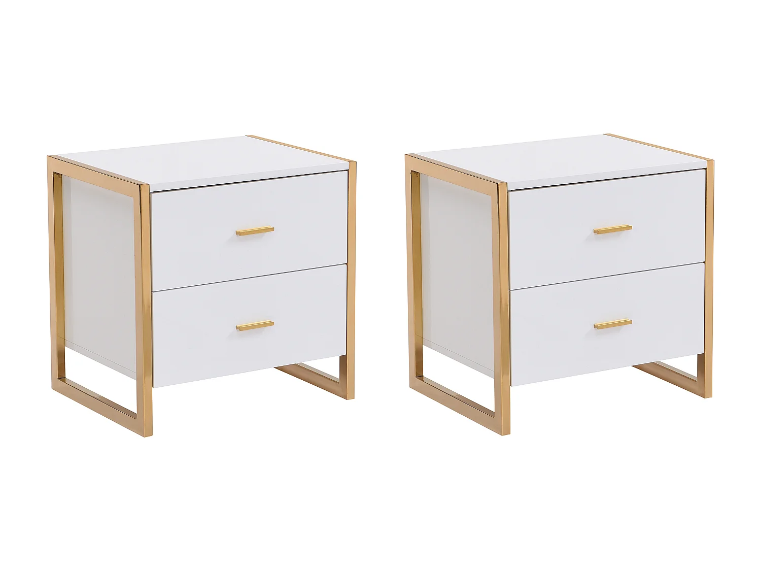Nachttische mit 2 Schubladen 2er-Set - MDF - Weiß lackiert & Goldfarben - OMBRELIA von Pascal Morabito