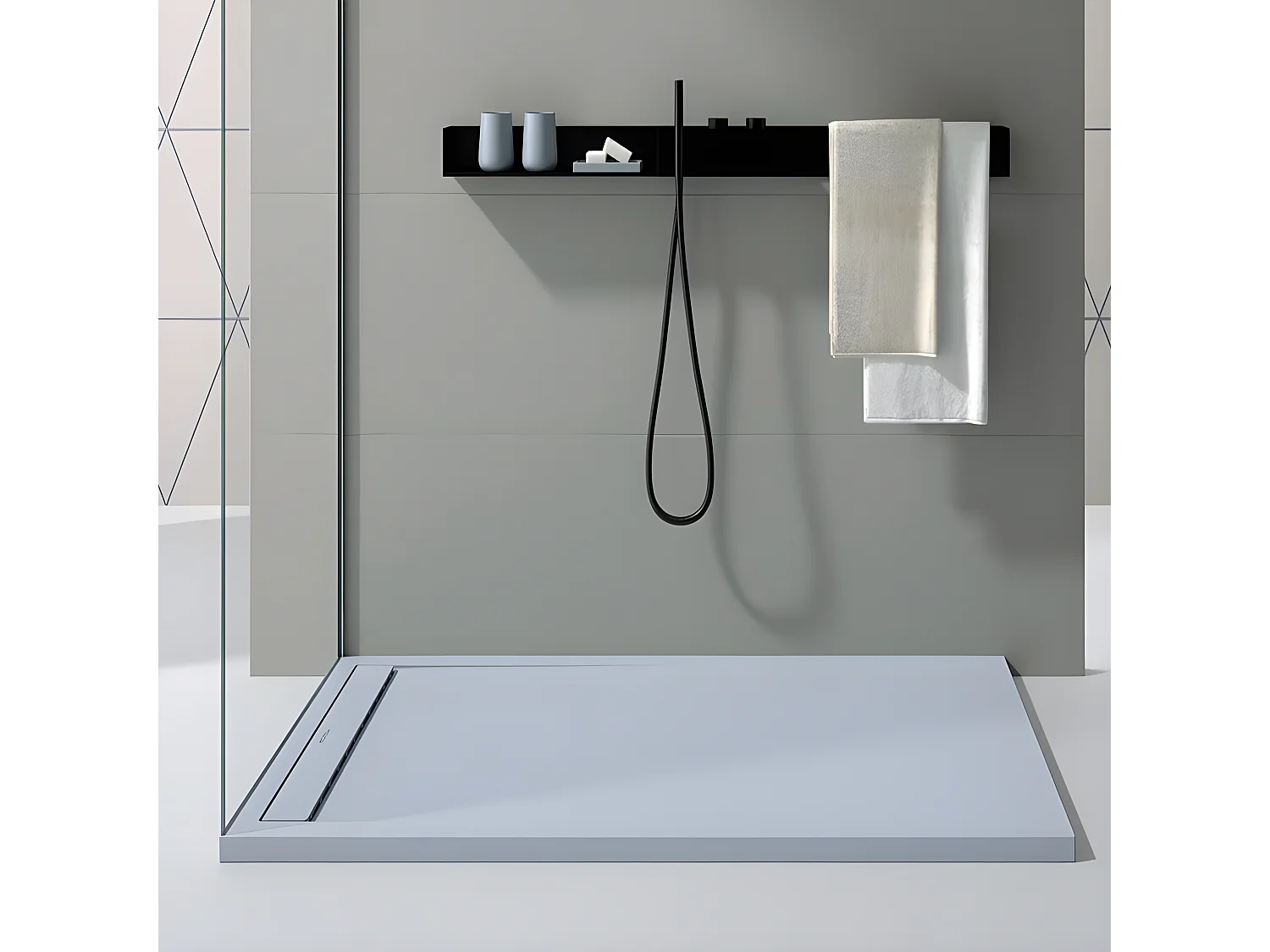 Receveur de douche Gris, finition Lisse Stone SMART, grille de couleur - 110 x 80 cm