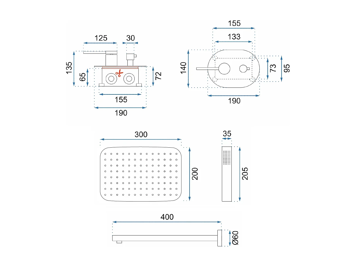 Conjunto De Duche Embutido Rea Dayton Thermostat Black