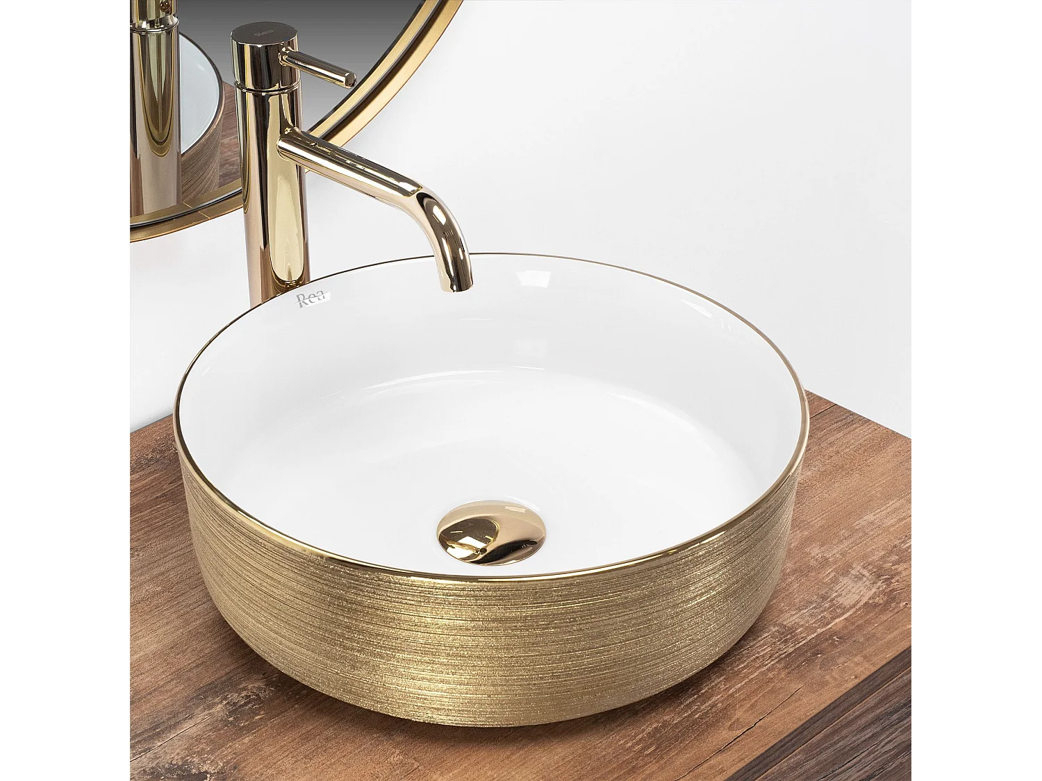 Vasque à poser Rea Sami gold white brush gold
