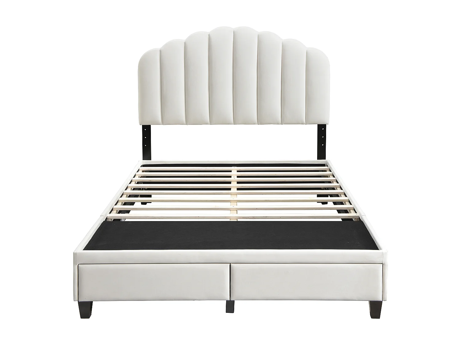 Bett mit Schubladen + Matratze - 160 x 200 cm - Samt - Elfenbeinfarben - ILISIO