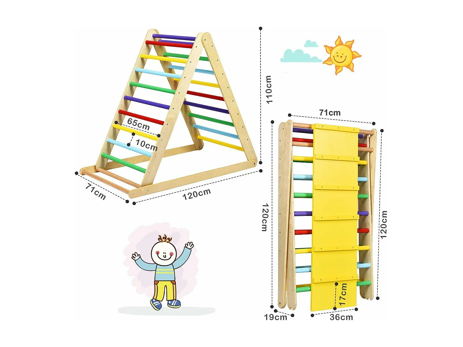 2 en 1 échelle d’escalade pour enfants, surface bien lisse utilisation à la jardin d'enfant ou à la maison pour 3ans+