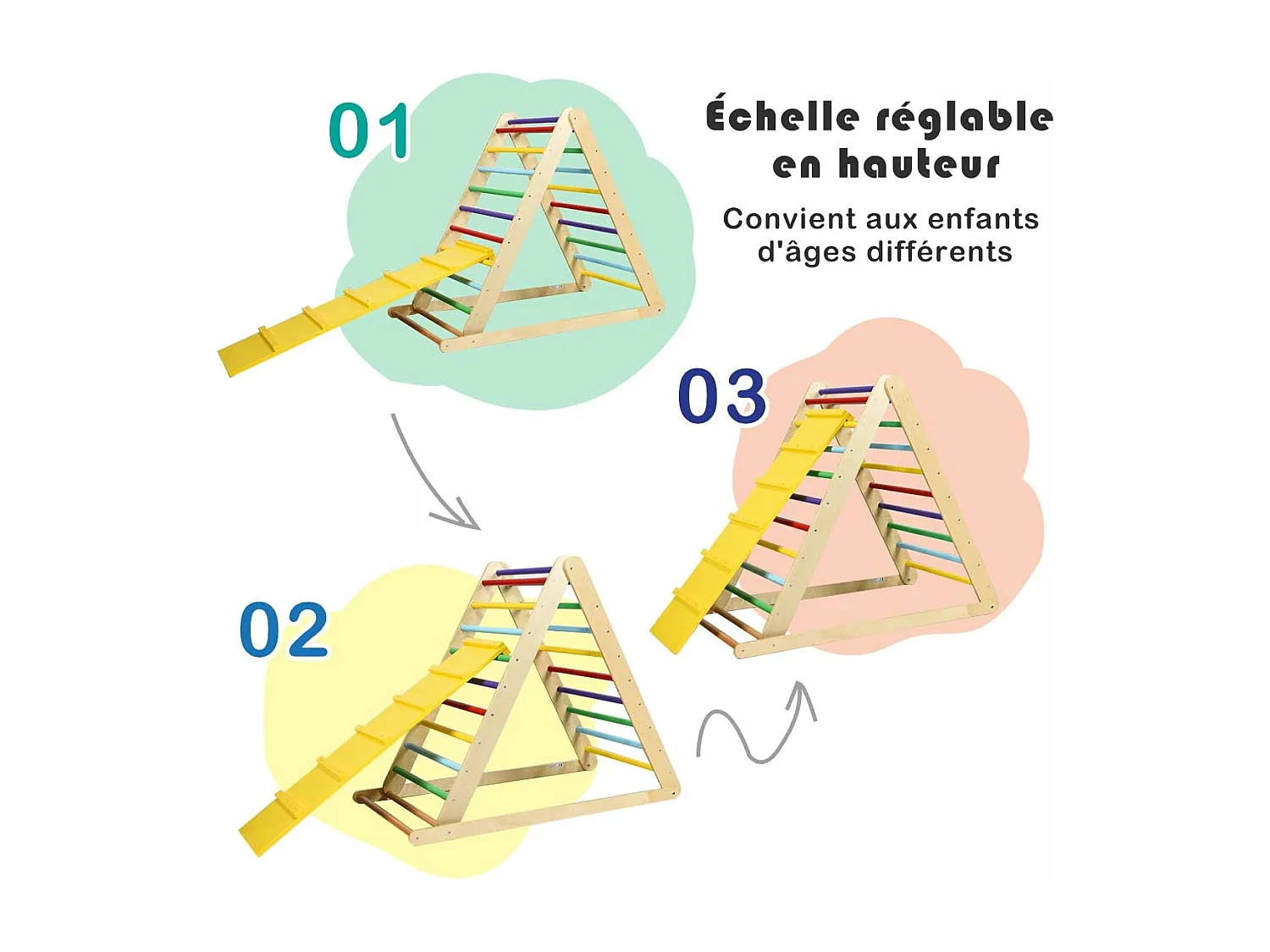 2 en 1 échelle d’escalade pour enfants, surface bien lisse utilisation à la jardin d'enfant ou à la maison pour 3ans+
