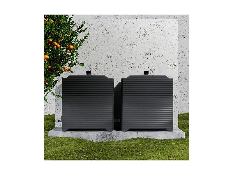 Lot de 2 récupérateurs d'eau 126L + Kit de Jumelage Horizontal