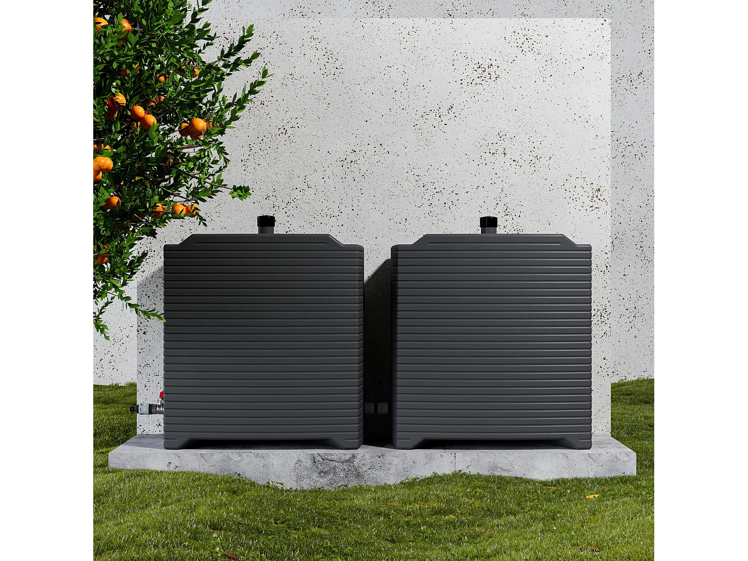 Lot de 2 récupérateurs d'eau 126L + Kit de Jumelage Horizontal