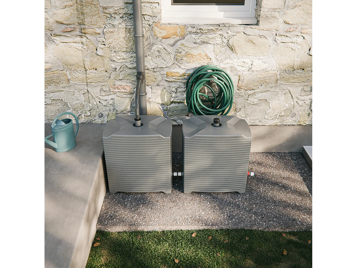 Lot de 2 récupérateurs d'eau 126L + Kit de Jumelage Horizontal