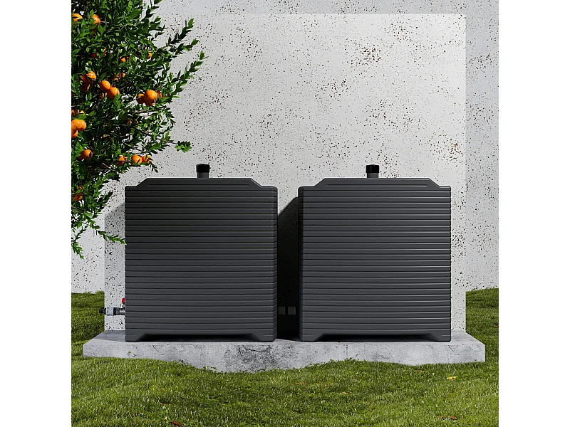 Lot de 2 récupérateurs d'eau 126L + Kit de Jumelage Horizontal