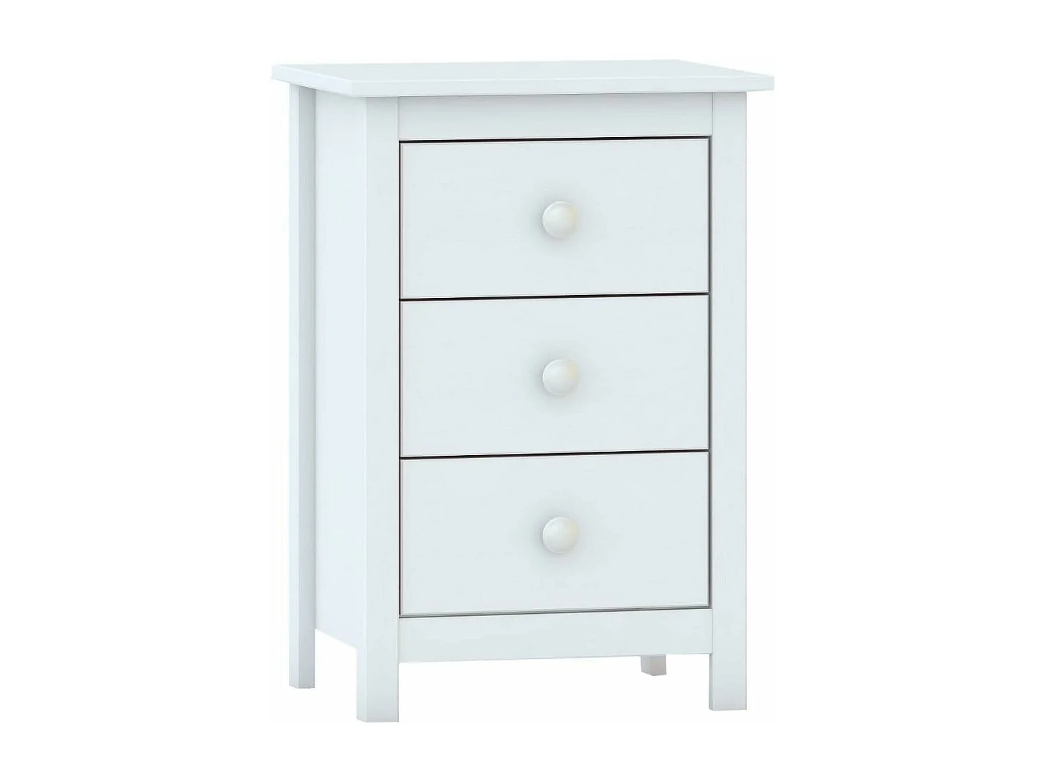 Mesita 3 cajones , pino macizo, Moblit, serie Alme blanco, medidas: (63x43x35) cm ( altoxanchoxfondo), color blanco lavado.