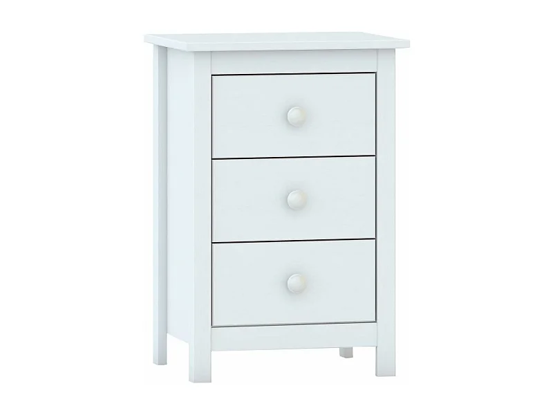 Mesita 3 cajones , pino macizo, Moblit, serie Alme blanco, medidas: (63x43x35) cm ( altoxanchoxfondo), color blanco lavado.