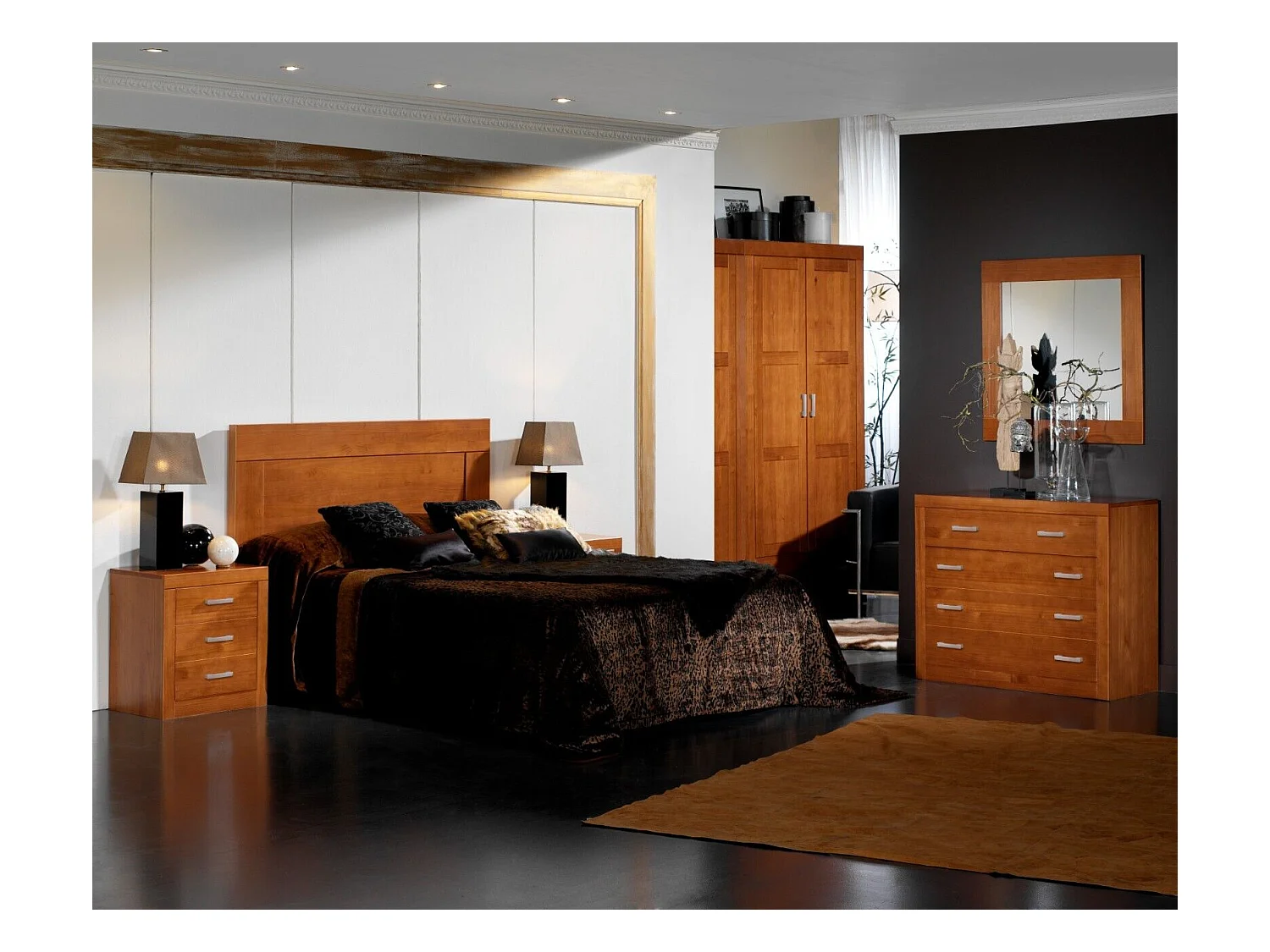 Mesita 3 cajones , pino macizo, Moblit, serie Kalpe, medidas: (55x50x35) cm ( altoxanchoxfondo), color cerezo