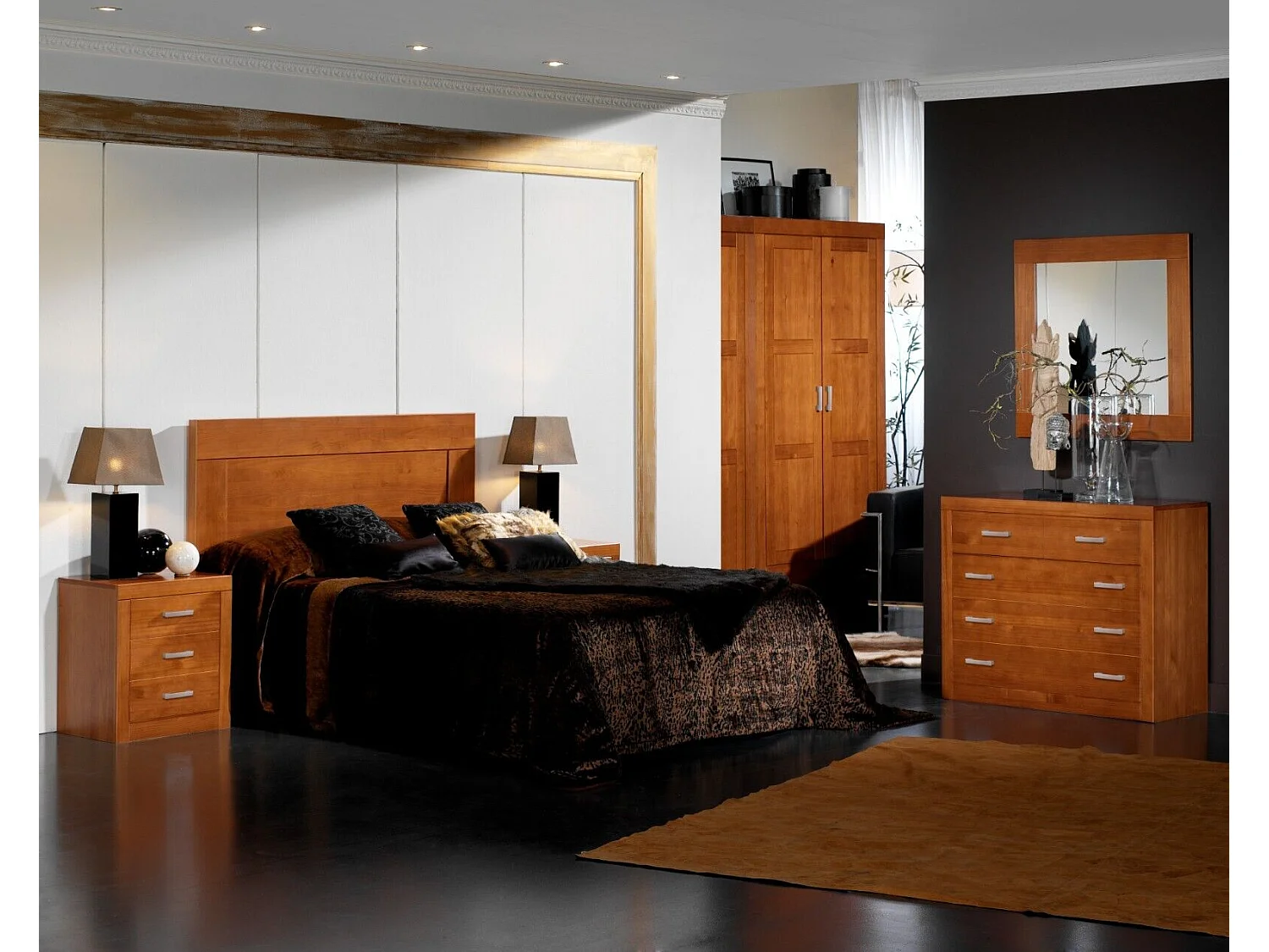 Mesita 3 cajones , pino macizo, Moblit, serie Kalpe, medidas: (55x50x35) cm ( altoxanchoxfondo), color cerezo