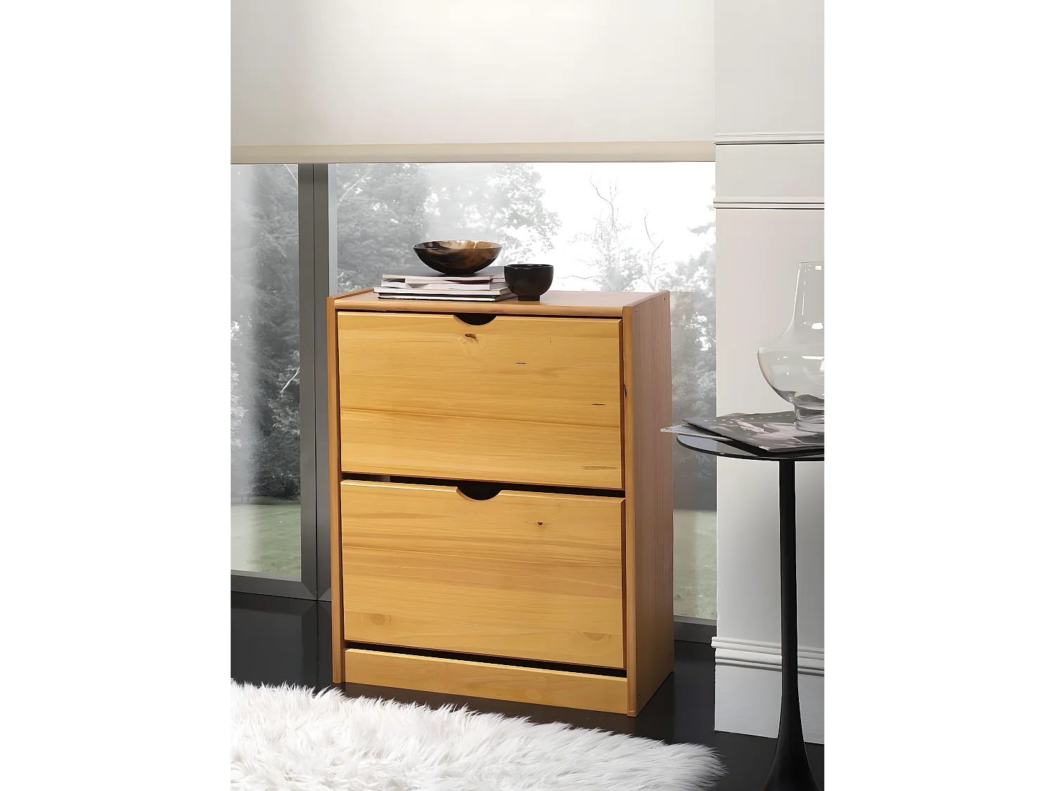 Zapatero 2 trampones , pino macizo, Moblit, serie Canet, medidas: (77x63x27) cm ( altoxanchoxfondo), color miel