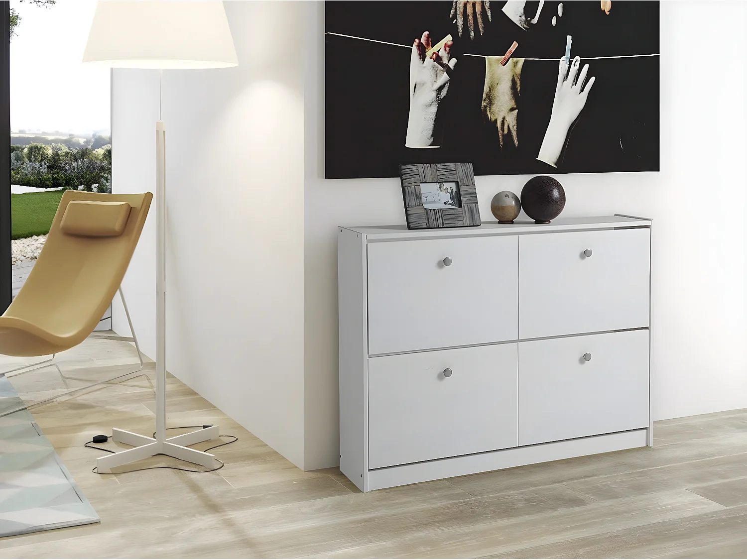 Zapatero 2 trampones , pino macizo, Moblit, serie alme blanco, medidas: (80x110x23) cm ( altoxanchoxfondo), color blanco lavado.