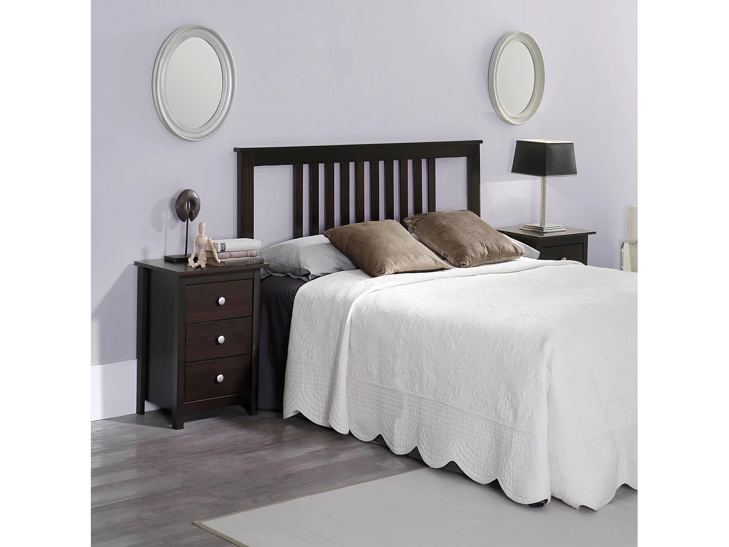 cabecero para somier de 135 cm , pino macizo, Moblit, serie Alme wengue, medidas: (100x145x2) cm ( altoxanchoxfondo), color wengue.