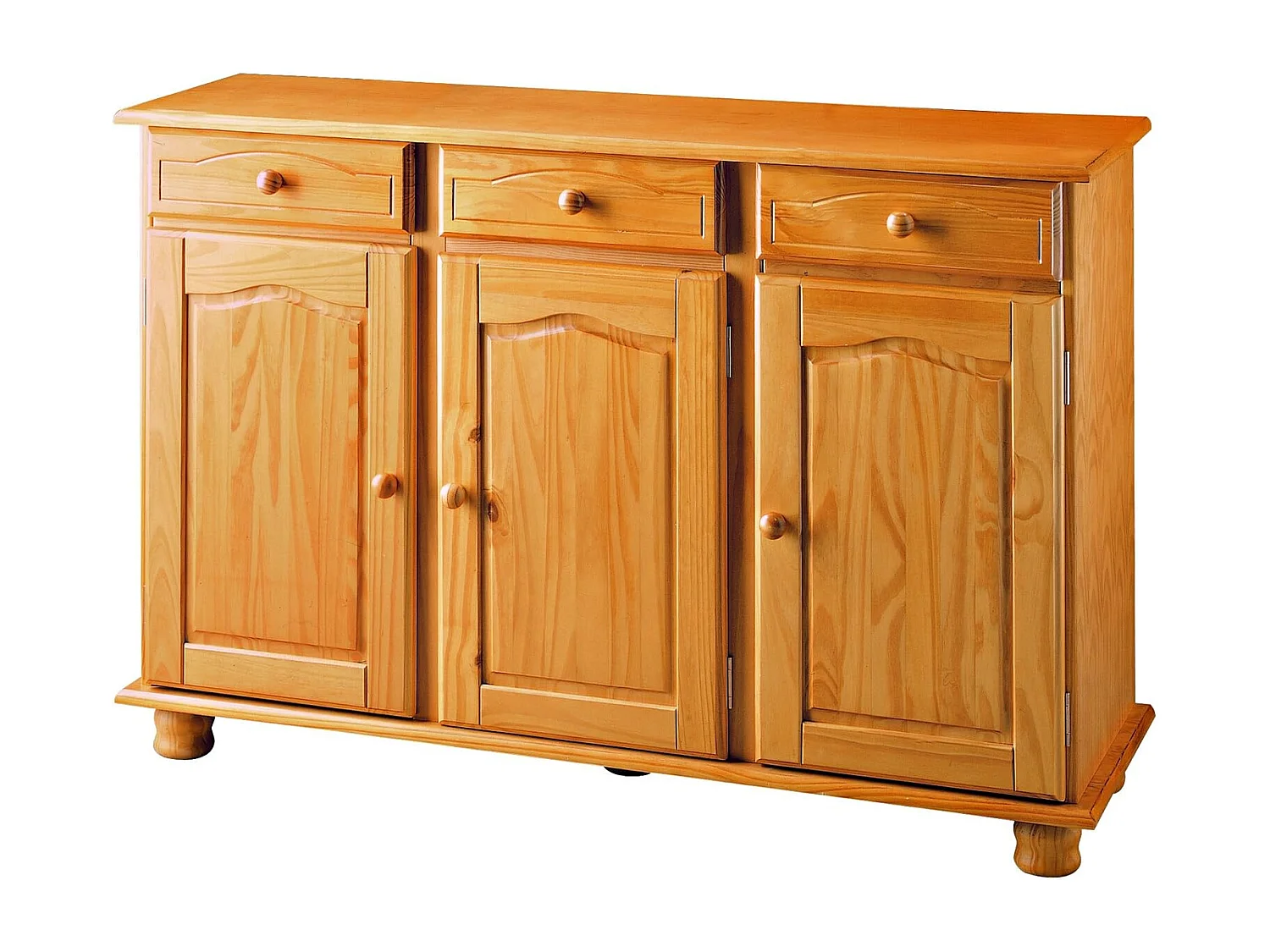 aparador 3 puertas y 3 cajones , pino macizo, Moblit, serie Canet, medidas: (86x130x42) cm ( altoxanchoxfondo), color miel