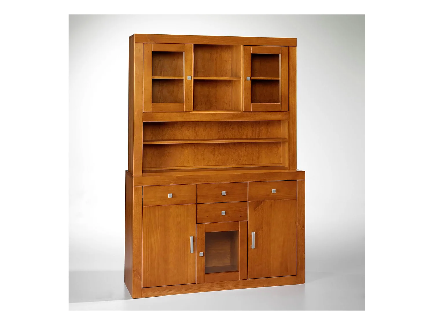 Alacena 5 puertas y 4 cajones , pino macizo, Moblit, serie Kalpe, medidas: (187x130x42) cm ( altoxanchoxfondo), color cerezo