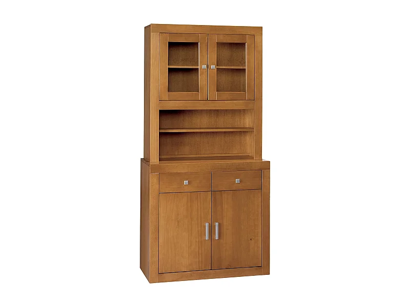 Alacena 4 puertas y 2 cajones , pino macizo, Moblit, serie Kalpe, medidas: (187x91x42) cm ( altoxanchoxfondo), color cerezo