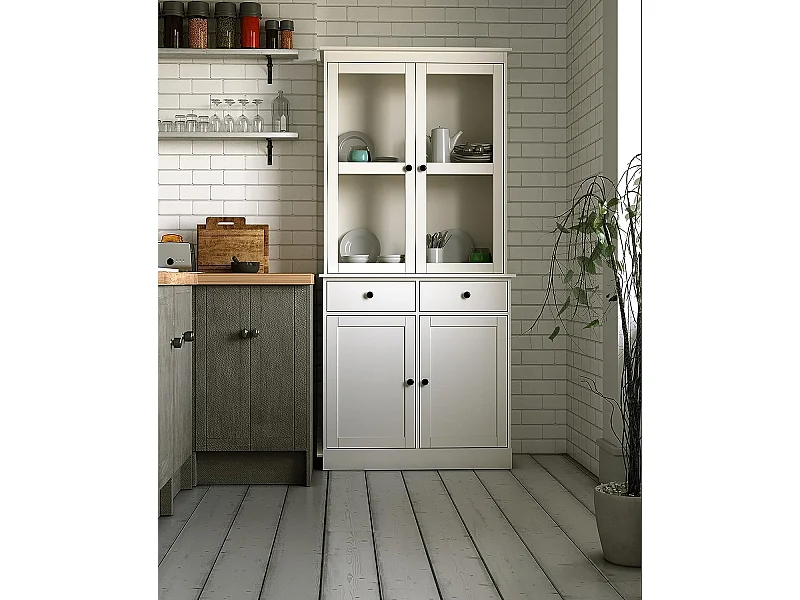 Alacena 4 puertas y 2 cajones , pino macizo, Moblit, serie Denia, medidas: (187x88x42) cm ( altoxanchoxfondo), color cerezo