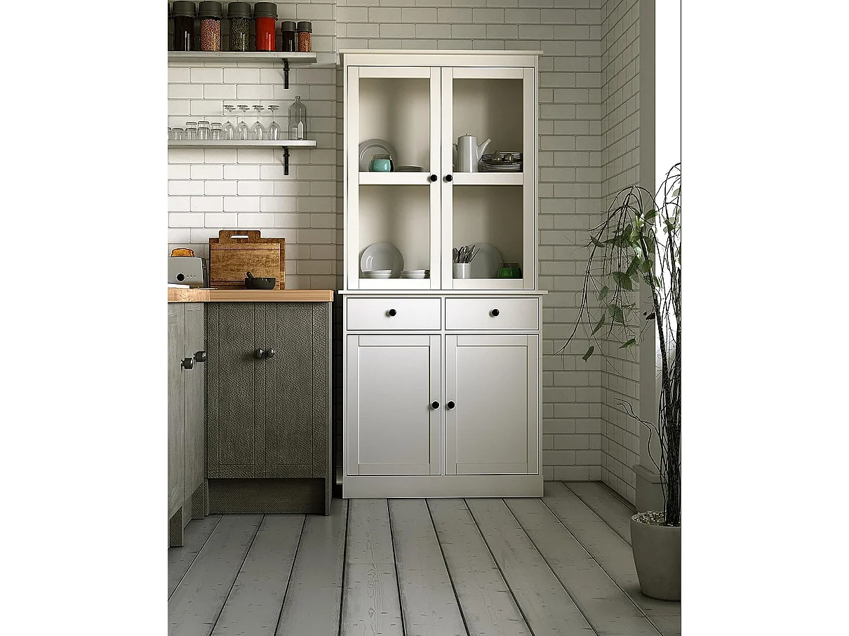 Alacena 4 puertas y 2 cajones , pino macizo, Moblit, serie Denia, medidas: (187x88x42) cm ( altoxanchoxfondo), color cerezo