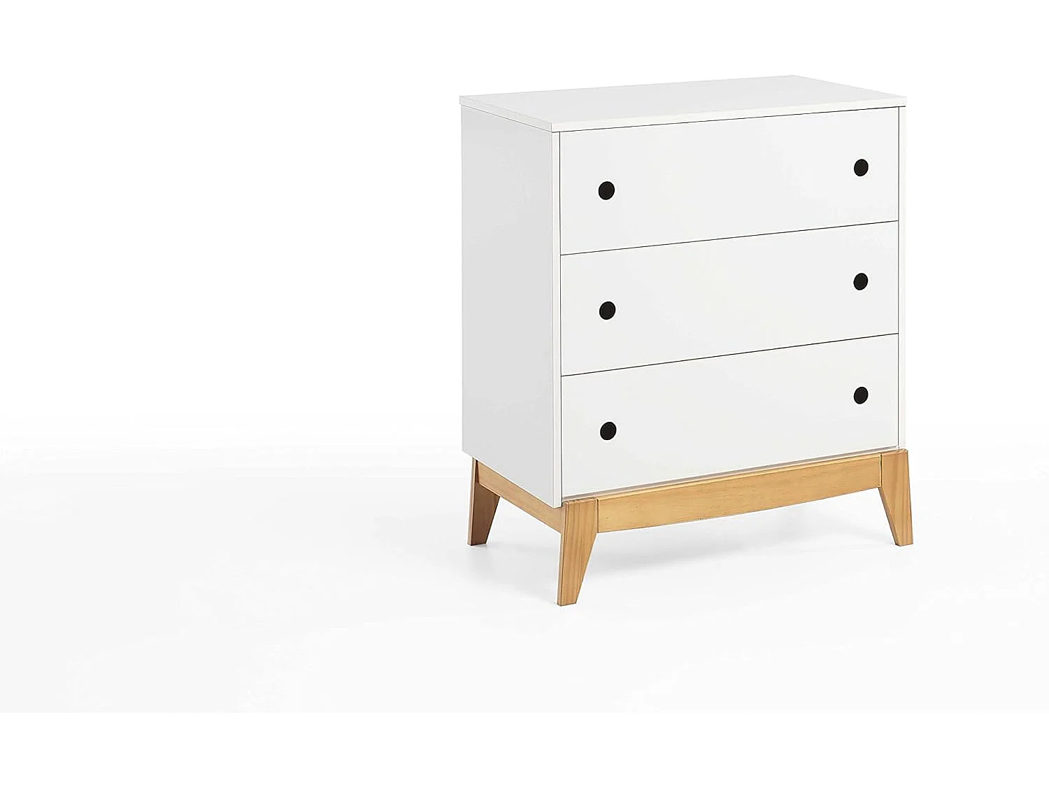 Cómoda 3  cajones , pino macizo, Moblit, serie Fiordo, medidas: (80x70x40) cm ( altoxanchoxfondo), color blanco .
