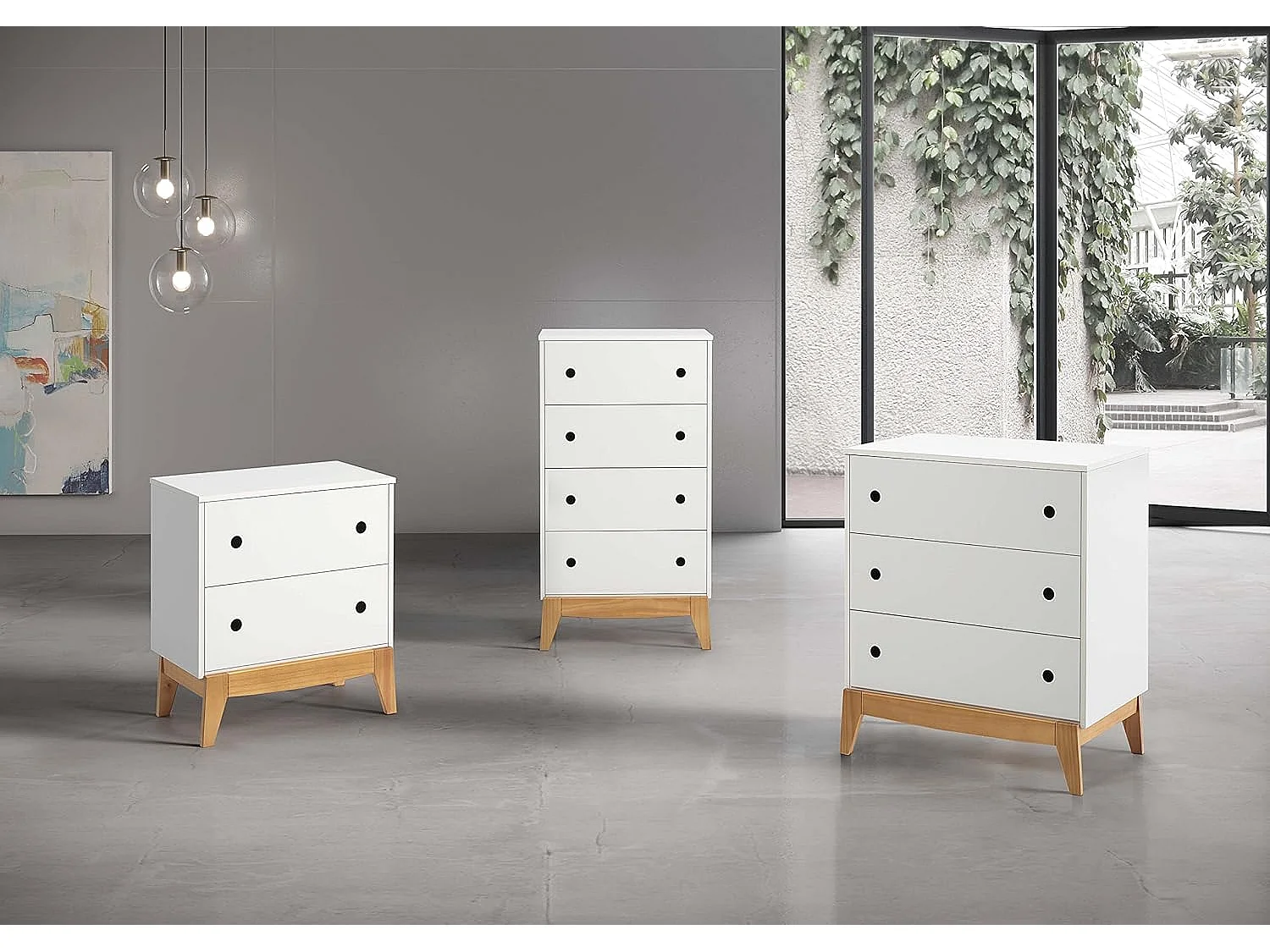 Cómoda 3  cajones , pino macizo, Moblit, serie Fiordo, medidas: (80x70x40) cm ( altoxanchoxfondo), color blanco .