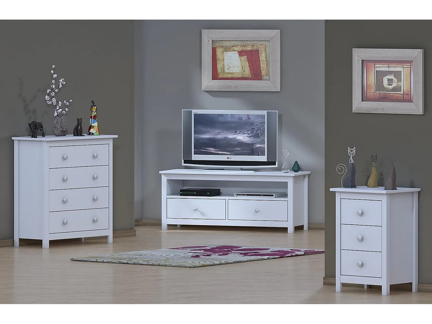 Cómoda 4  cajones , pino macizo, Moblit, serie Alme blanco, medidas: (78,5x75x35) cm ( altoxanchoxfondo), color blanco lavado.