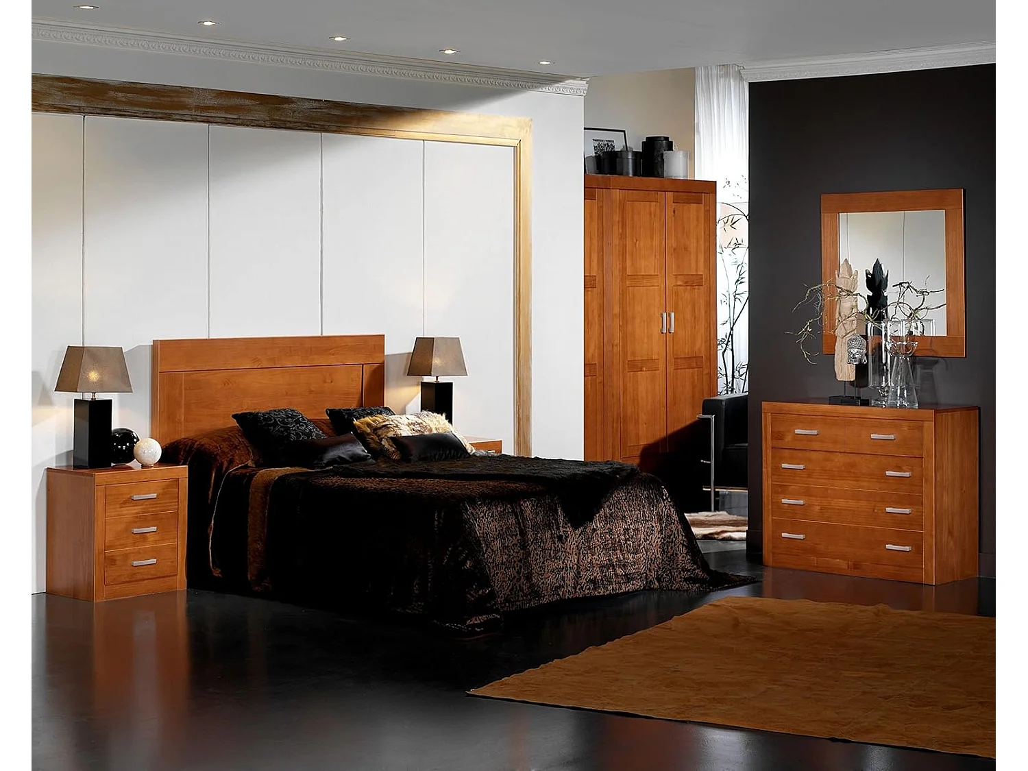 cómoda 4 cajones , pino macizo, Moblit, serie Kalpe, medidas: (80x95x40) cm ( altoxanchoxfondo), color cerezo