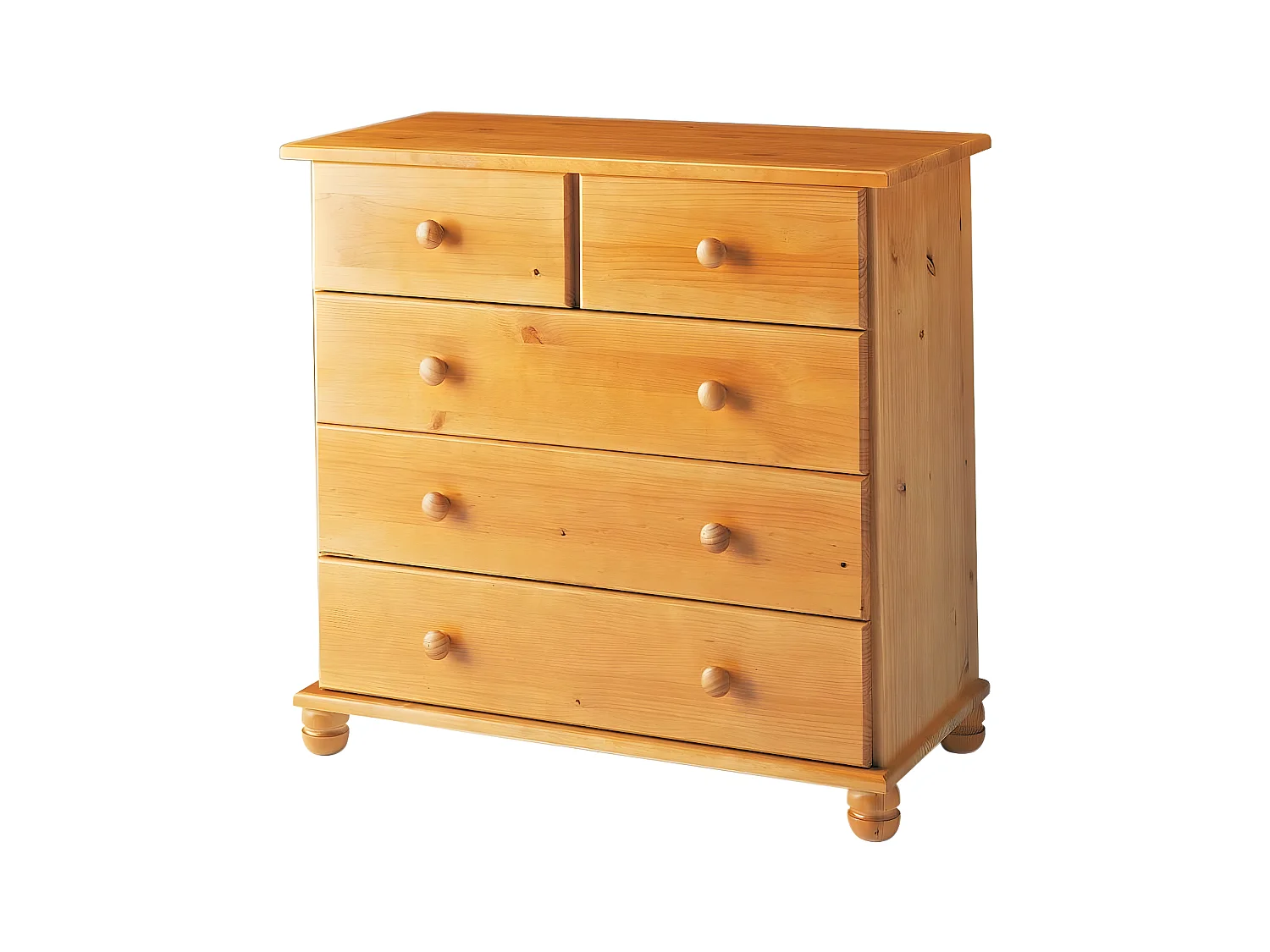 cómoda 5 cajones , pino macizo, Moblit, serie Canet, medidas: (81x78x39) cm ( altoxanchoxfondo), color miel