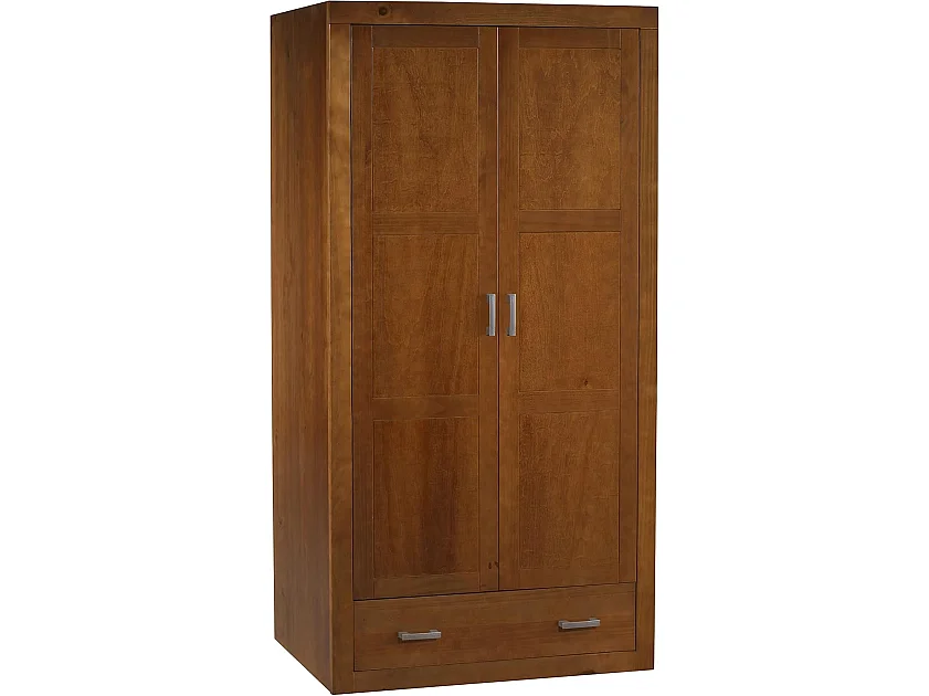 Armario 2 puertas y 1 cajón, pino macizo, Moblit, serie Kalpe, medidas: (200x105x55) cm ( altoxanchoxfondo), color cerezo