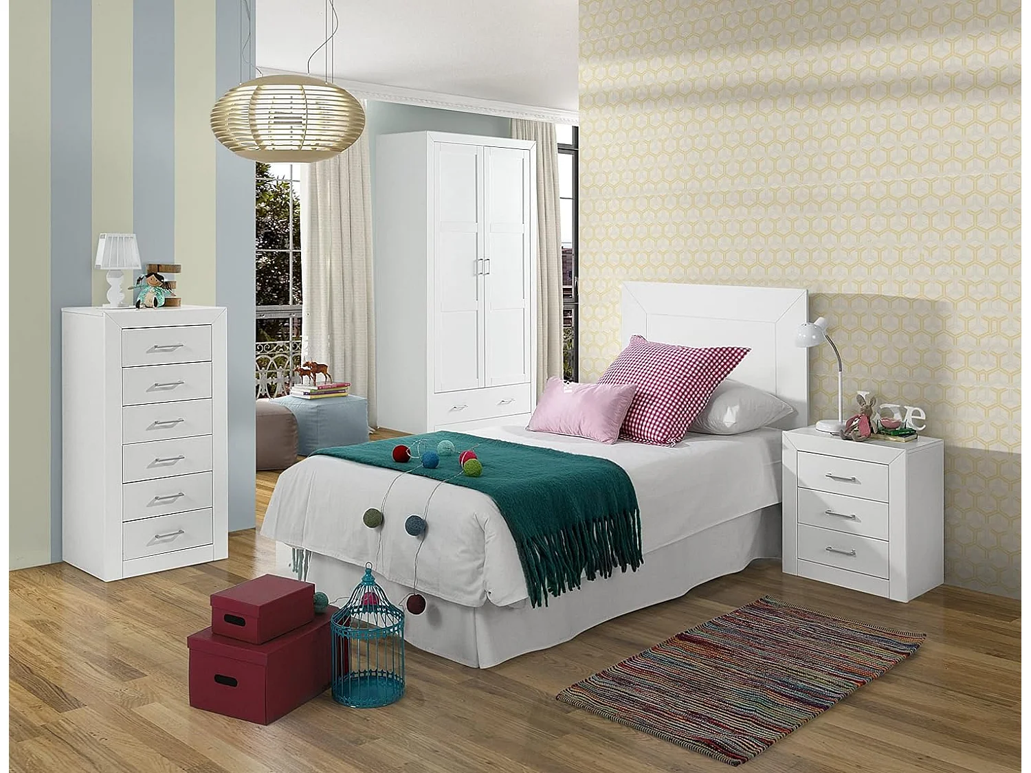 Sinfonier 6 cajones , pino macizo y Mdf, Moblit, serie Kalpe lacado, medidas: (105x50x40) cm ( altoxanchoxfondo), color blanco