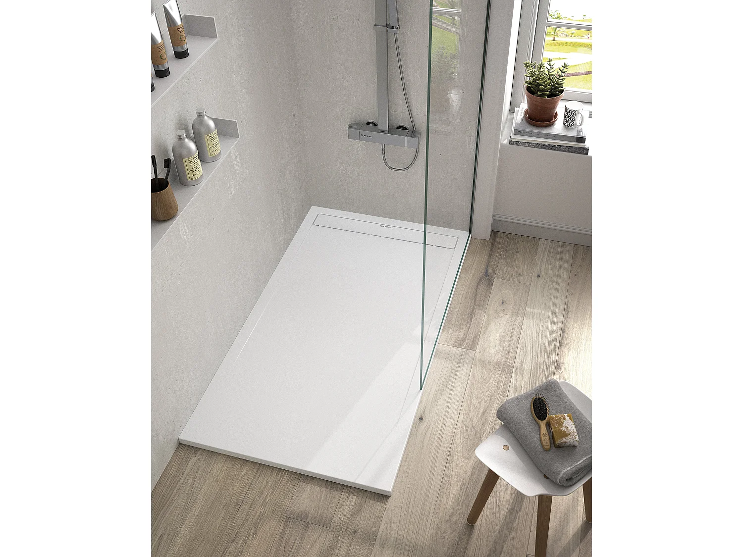 Receveur de douche Blanc, finition Lisse Stone SMART, grille de couleur - 210 x 80 cm