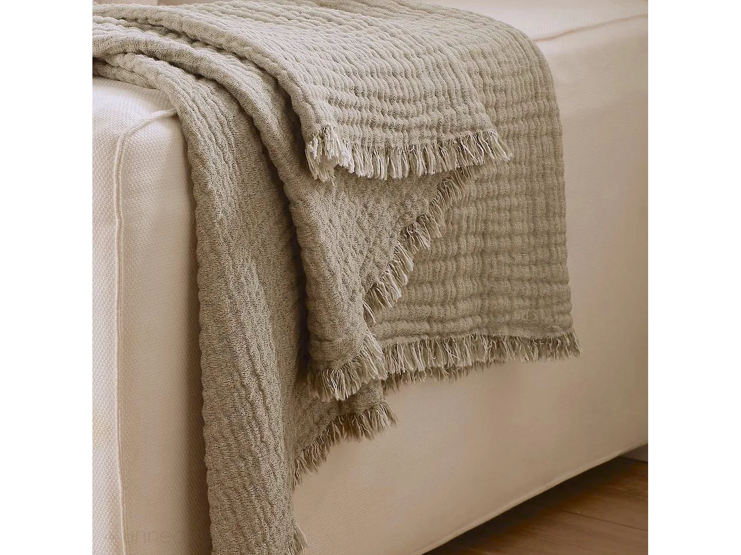 Plaid 125x180 cm ESTRELA gaze de coton et laine vert amande