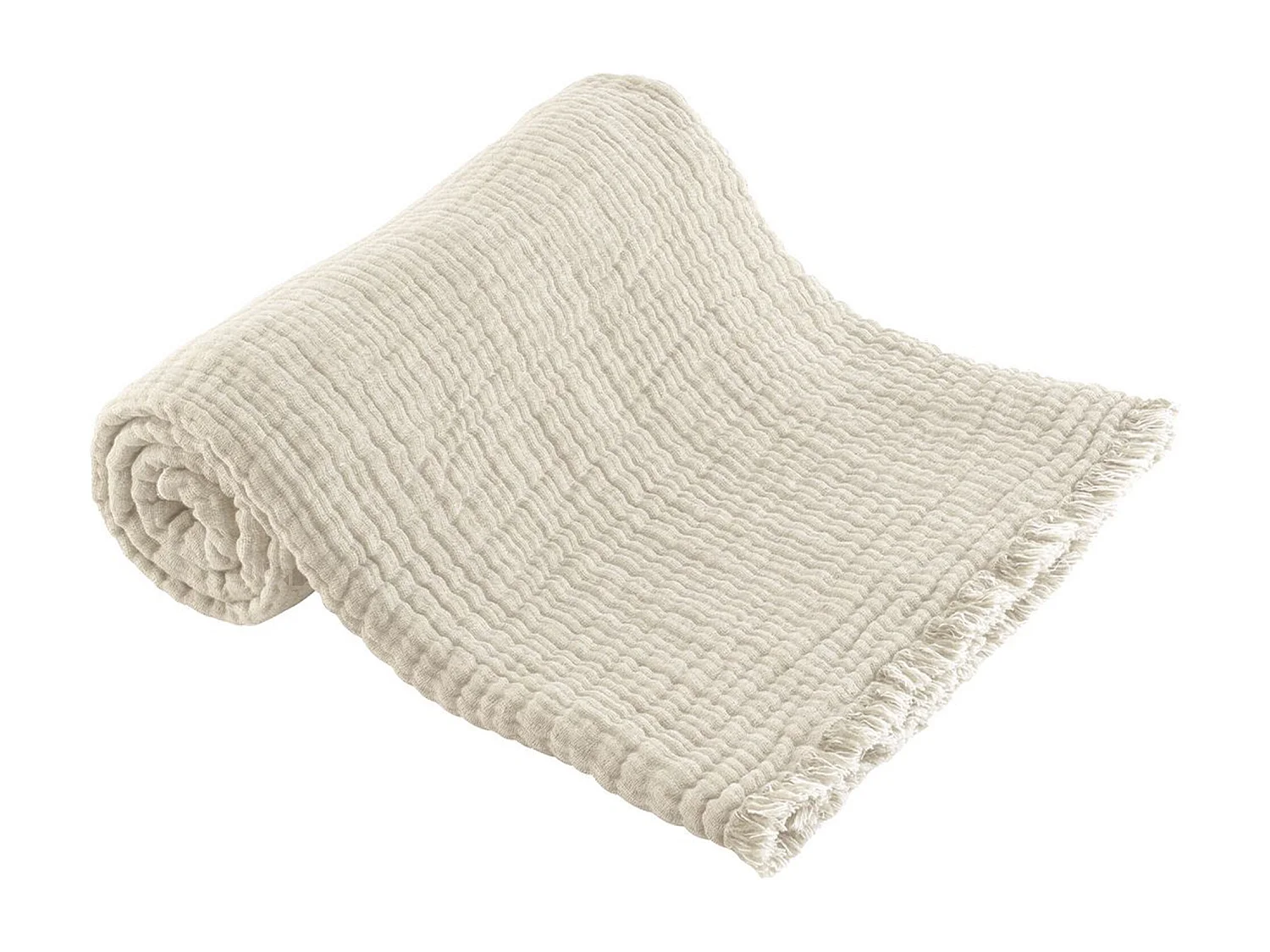 Plaid 125x180 cm ESTRELA gaze de coton et laine beige naturel