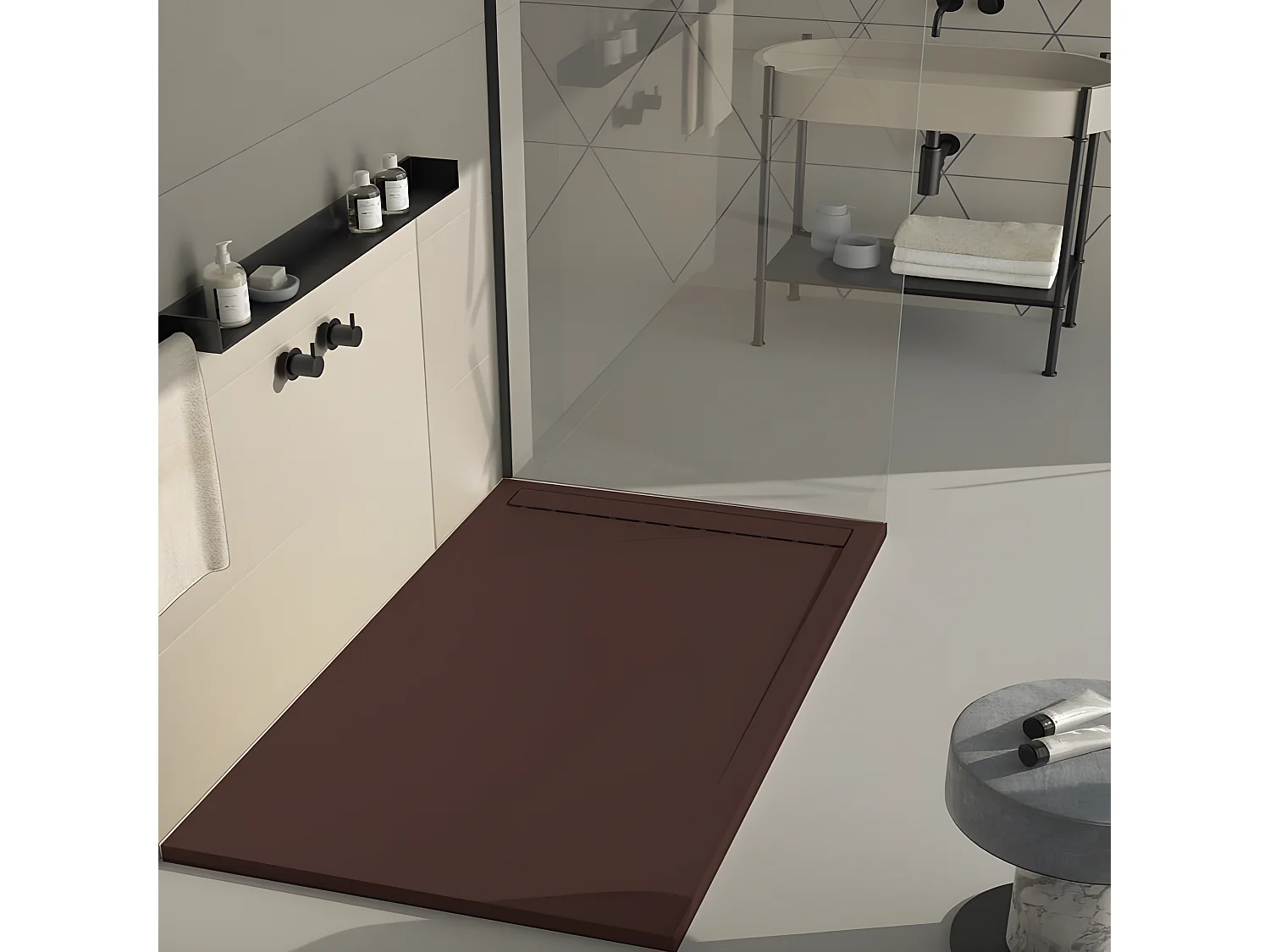 Receveur de douche Chocolat, finition Lisse Stone SMART, grille de couleur - 190 x 70 cm